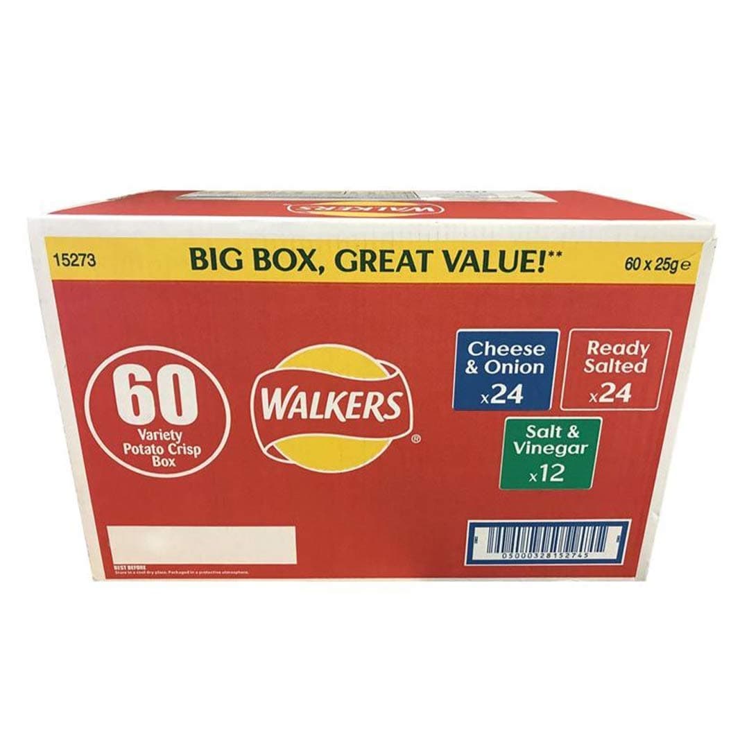Crisps Multipack Mixed Flavour Variety Box (Ready Salted, Salt & Vinegar, Cheese & Onion) - 60 x 25g Selection Box