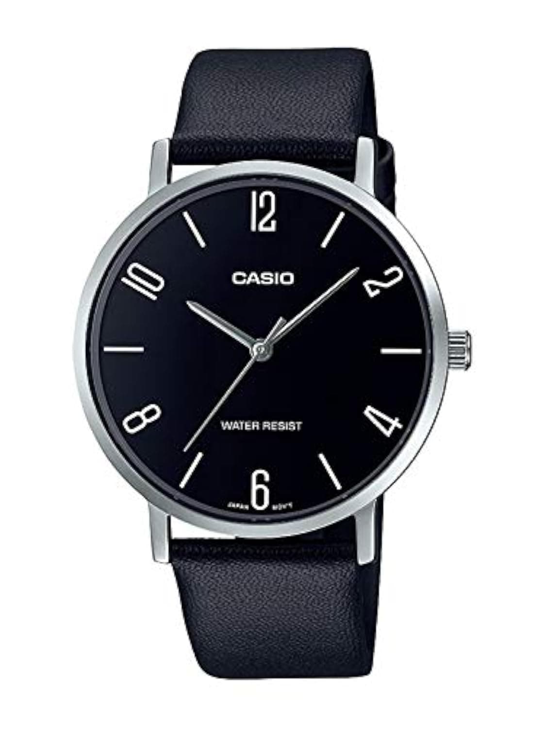 MTP-VT01L-1B2 Men's Minimalistic Black Dial Black Leather Band Analog Watch