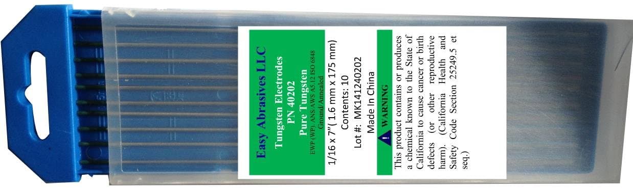 Easy Abrasives 40202 Pure Tungsten Electrode (EWP), 1/16" x 7", Green (Pack of 10)