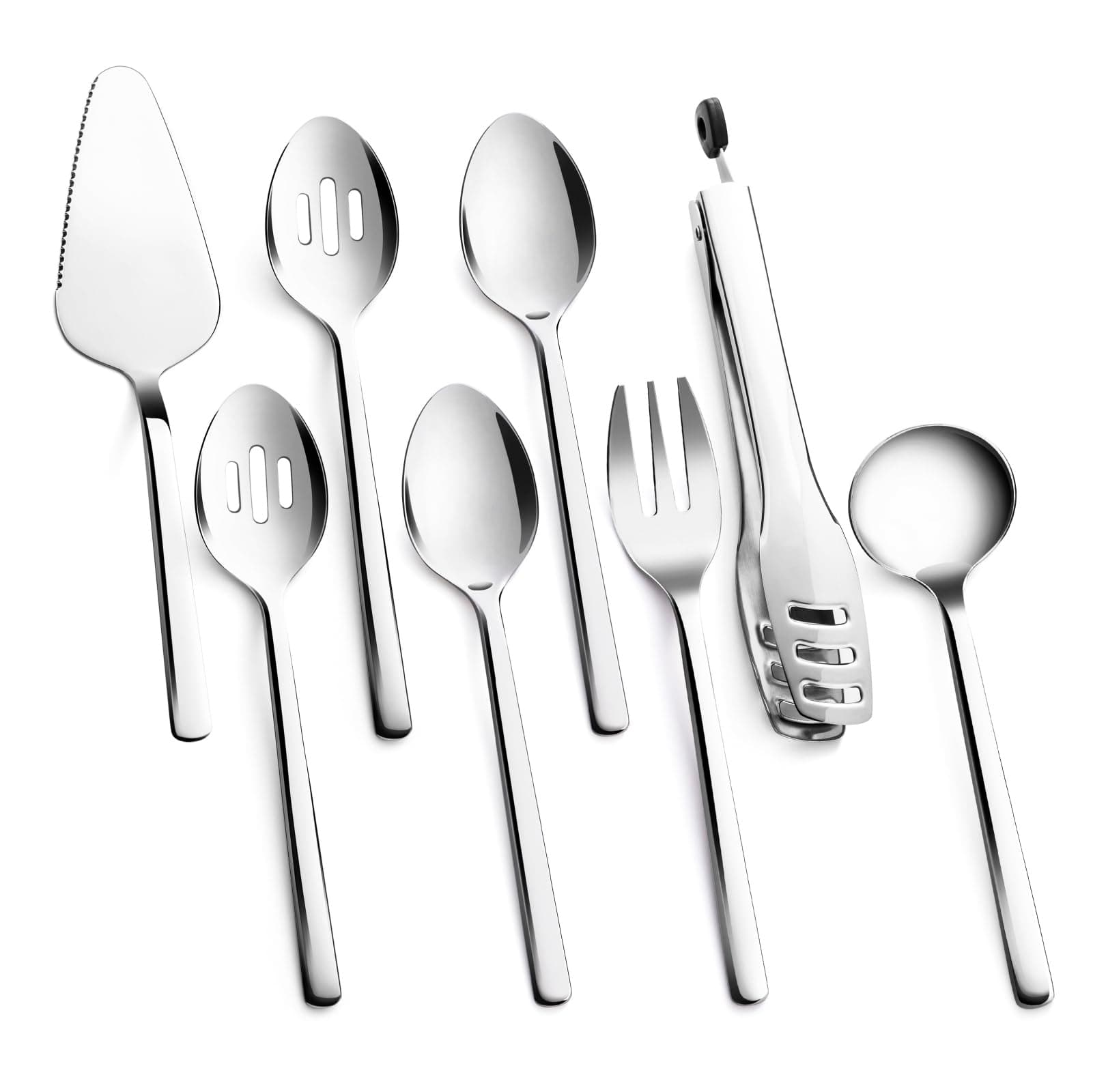 KINGSTONE Large Hostess Serving Utensils Set, 18/10 Stainless Steel Heavy Duty 10-inch Serving Utensils, Slotted Spoons, Forks, Tongs, Cake Pie Server for Buffet, Wedding, Party