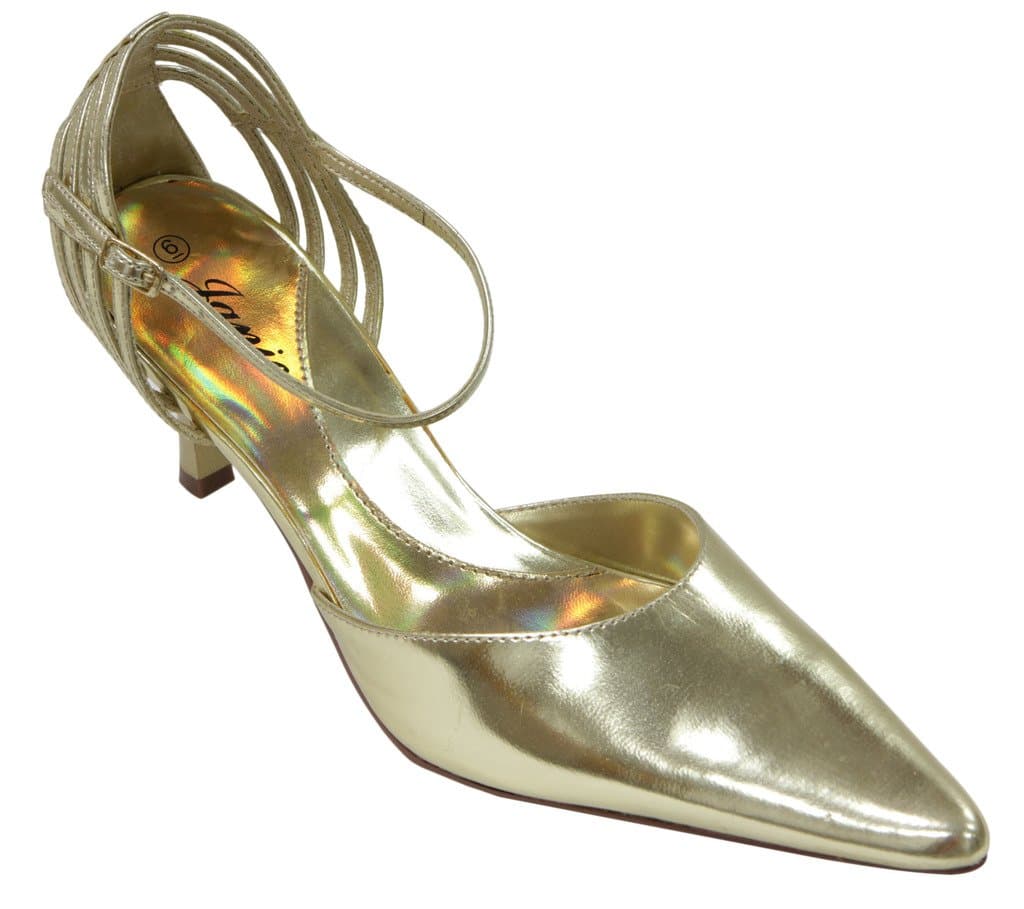 Janice Furla-02 Women's Pointed Toe D'Orsay Gladiator Back Kitten Heel Buckle Ankle Strap Pumps Shoes