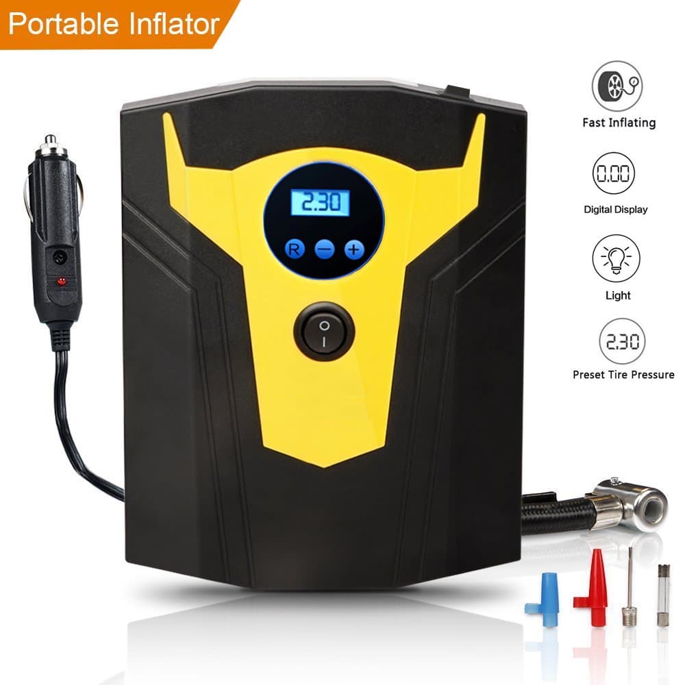 ARTINTO portáil Air Compressor, Digital Tyre Inflator Pump With LED Light – 12 V 150PSI Pressure Preset Auto Power Off, 3 Nozzles for Air, Ball/Bike/Inflatable Mattress/Motorcycle
