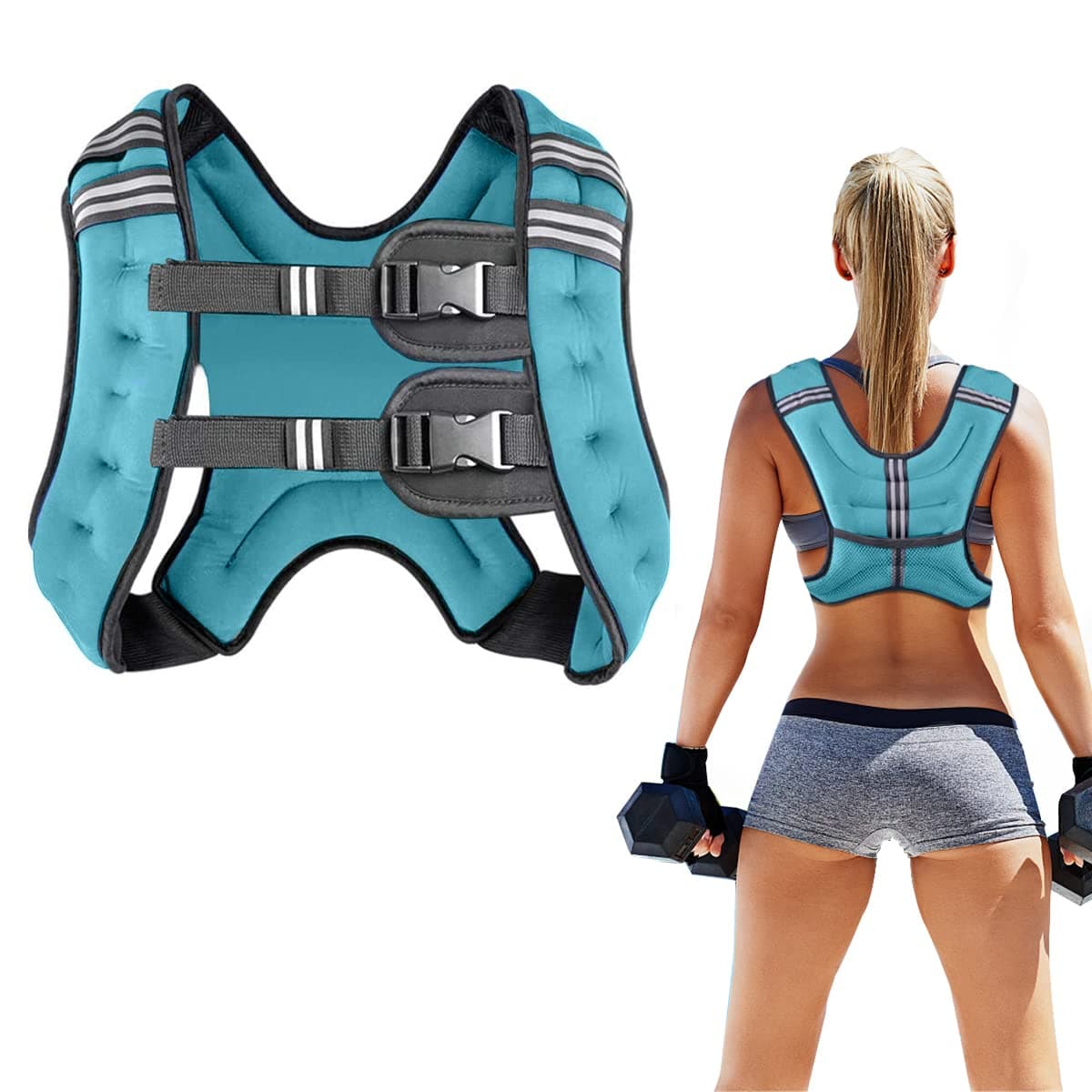 Weighted Vest for Women and Men 8 12 16 20 25 30 Lbs with Reflective Stripe and Double Adjustable Buckle Straps Weight Vests for Strength Training, Jogging, Cardio, Weight Loss