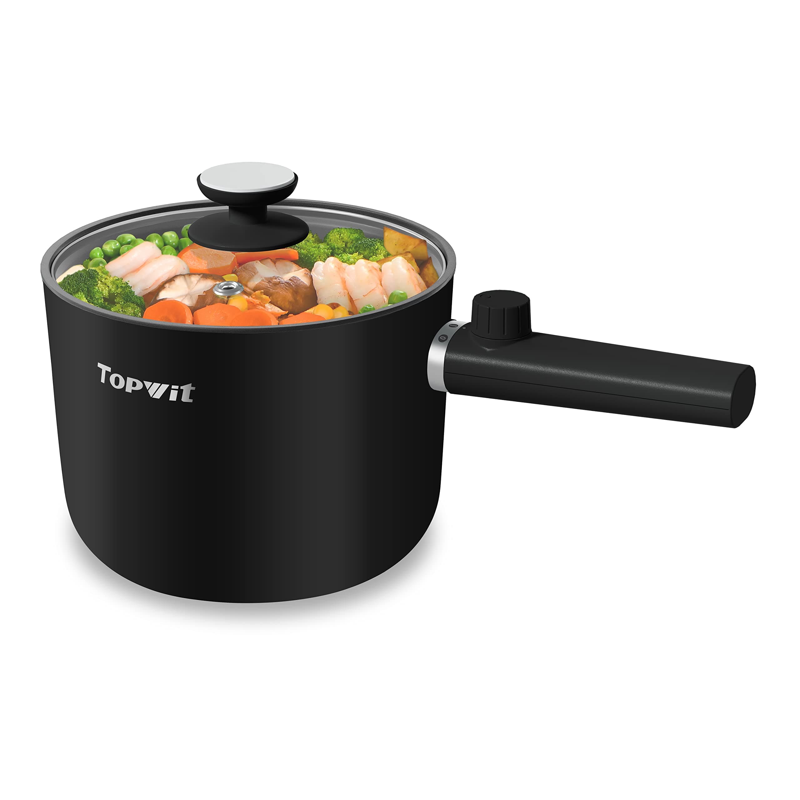 Hot Pot Electric, 1.5L Ramen Cooker, Portable Non-Stick Frying Pan, Electric Pot for Pasta, Steak, BPA Free, Electric Cooker with Dual Power Control, Over-Heating & Boil Dry Protection, Black