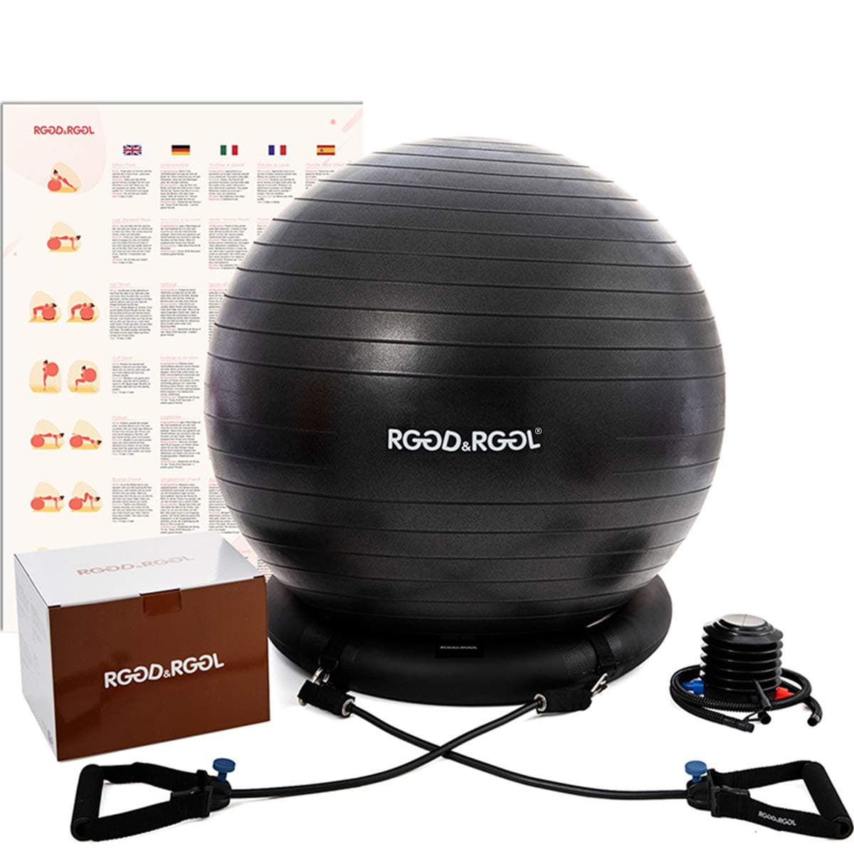 RGGD&RGGL Yoga Ball Chair, Exercise Ball with Leak-Proof Design, Stability Ring&2 Adjustable Resistance Bands for Any Fitness Level, 1.5 Times Thicker Swiss Ball for Home&Gym&Office&Pregnancy (65 cm)
