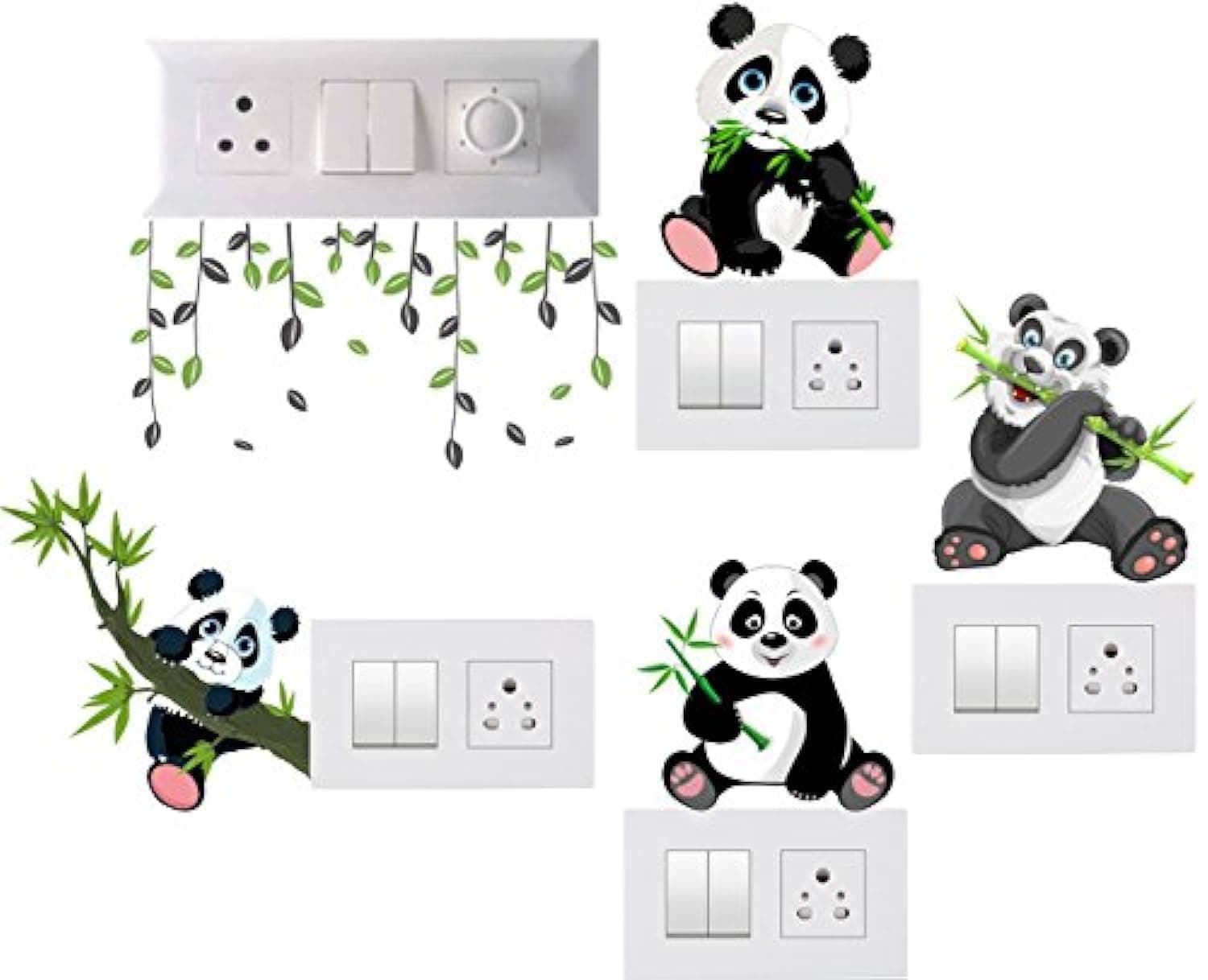 Switch Board Sticker, Switch Stickers, Wall Stickers, Light Switch Sticker Panda Theme - Pack of 1 (5 Stickers)