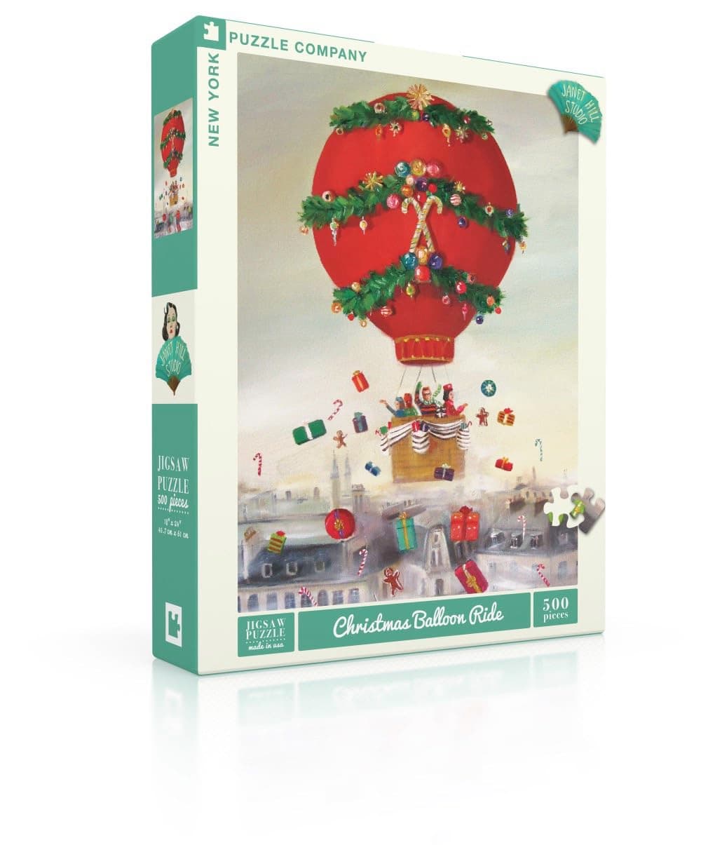 New York Puzzle Company - Janet Hill Christmas Balloon Ride - 500 Piece Jigsaw Puzzle for Adults by Janet Hill