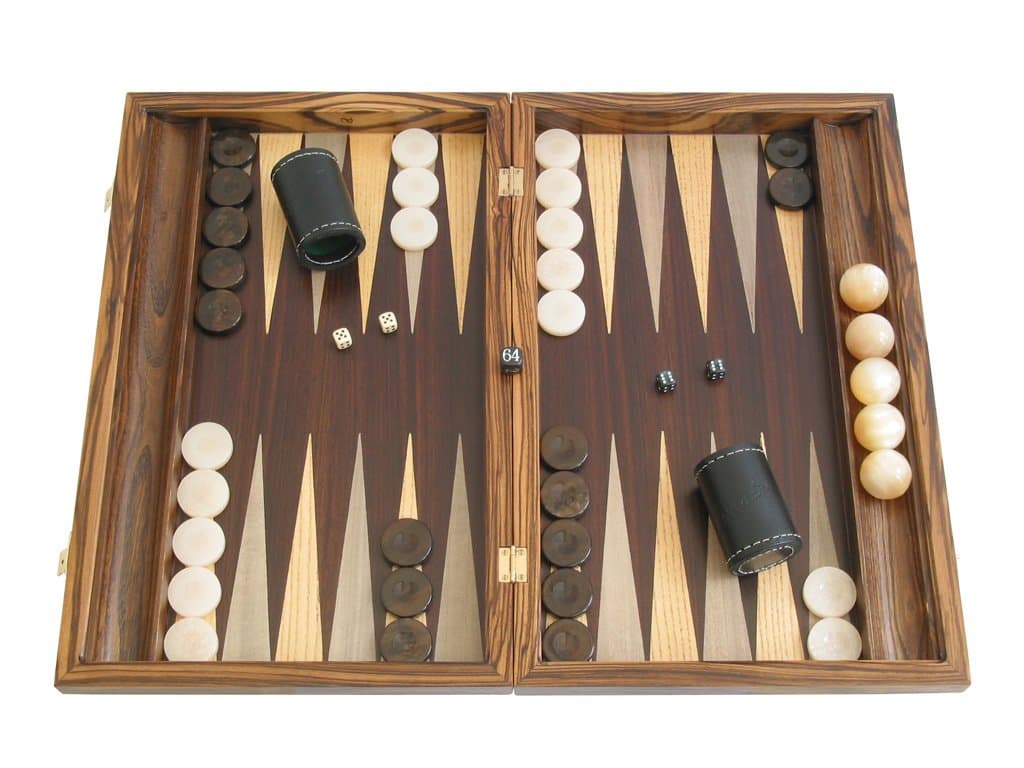Neroulia Large 19" Backgammon Board Game Set with Racks (Zebrano Wood Case)