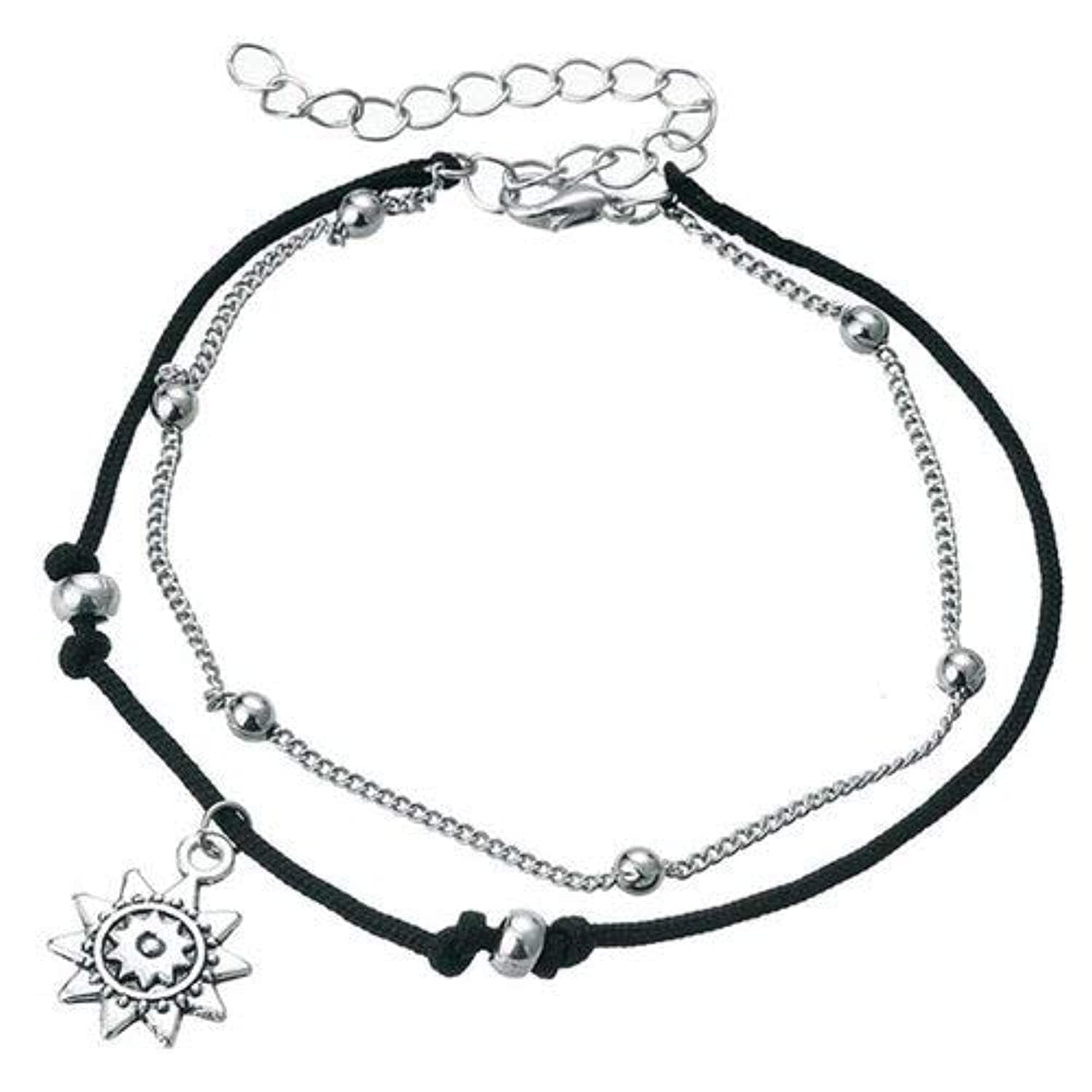 Shining Diva Fashion Italian Designer Silver Plated Anklets for Women (Black)(9779a)