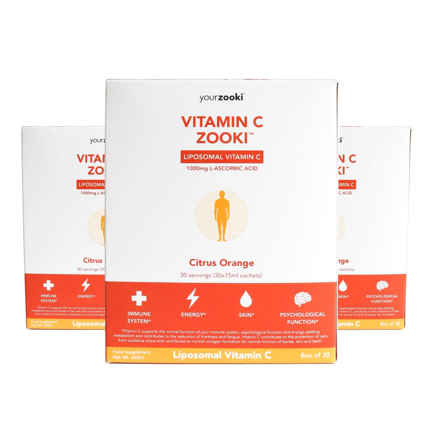 Zooki 1000mg Liposomal Vitamin C Liquid Sachets | 4x Higher Absorption Clinically Proven | Ultimate Immunity, Energy, Skin Support | Vegan, Natural Ingredients | (Citrus Orange flavour, 90 Servings)
