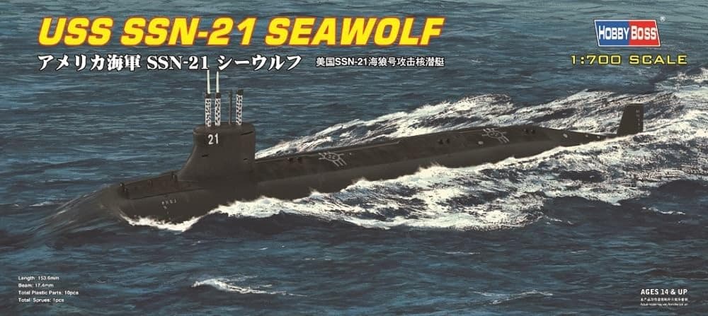 Hobbyboss 1:700 Scale "USS SSN-21 Seawolf Attack Submarine" Model Kit (Grey)