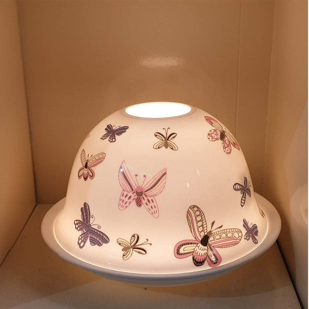 Nordic Light Shade, Coloured Butterfly Tealight Holder, Plate, Lace Gift Idea, Candle Accessories, Finest unglazed Porcelain, White Patterned, One Size