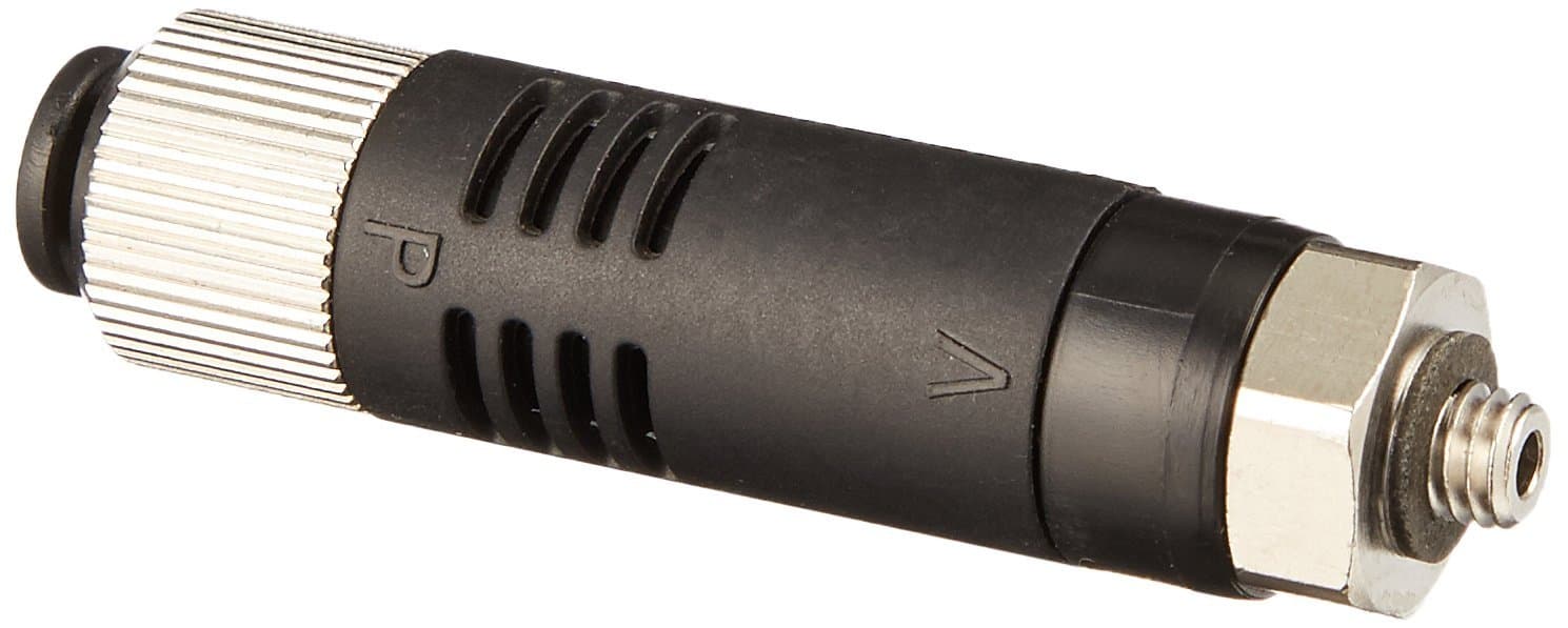 VMK054M5 Inline Vacuum Venturi with an Internal Silencer, 0.5 mm Diameter, 4 mm Port, 10-32 UNF