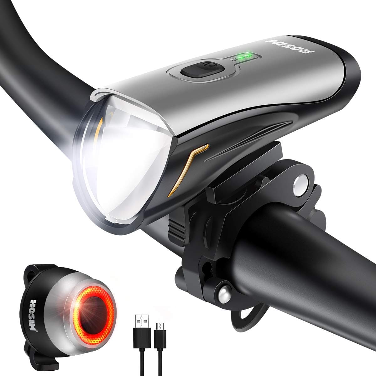 Hosim Rechargeable Bicycle Lights 500LM, Bike Lights with Smart Sensor, Run Time 10+ Hours Waterproof Cycle Lamp for Urban, Mountain, Road (03)