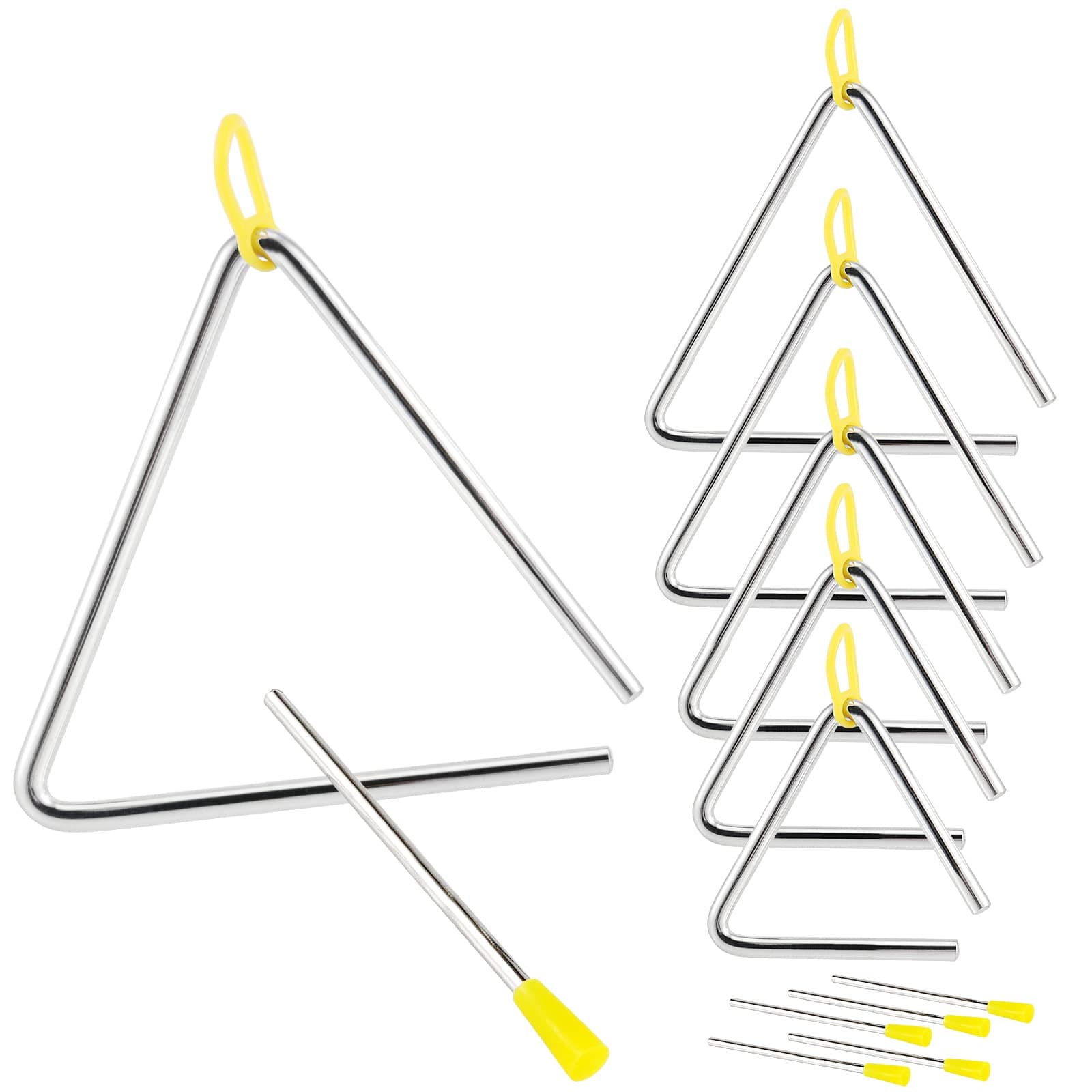 6 Pack Musical Triangle Instrument Set, 4, 5, 6, 7, 8, 9 Inch Musical Triangle with Striker, Musical Steel Triangle Percussion Instrument for Rhythm Education and Christmas Ornament