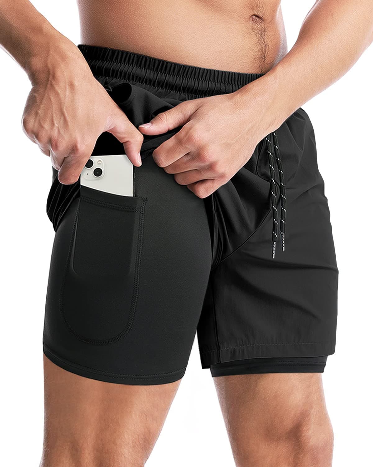 Men's 2 in 1 Running Shorts 5" Workout Gym Athletic Shorts for Men Quick Dry Lightweight Training Shorts with Pockets