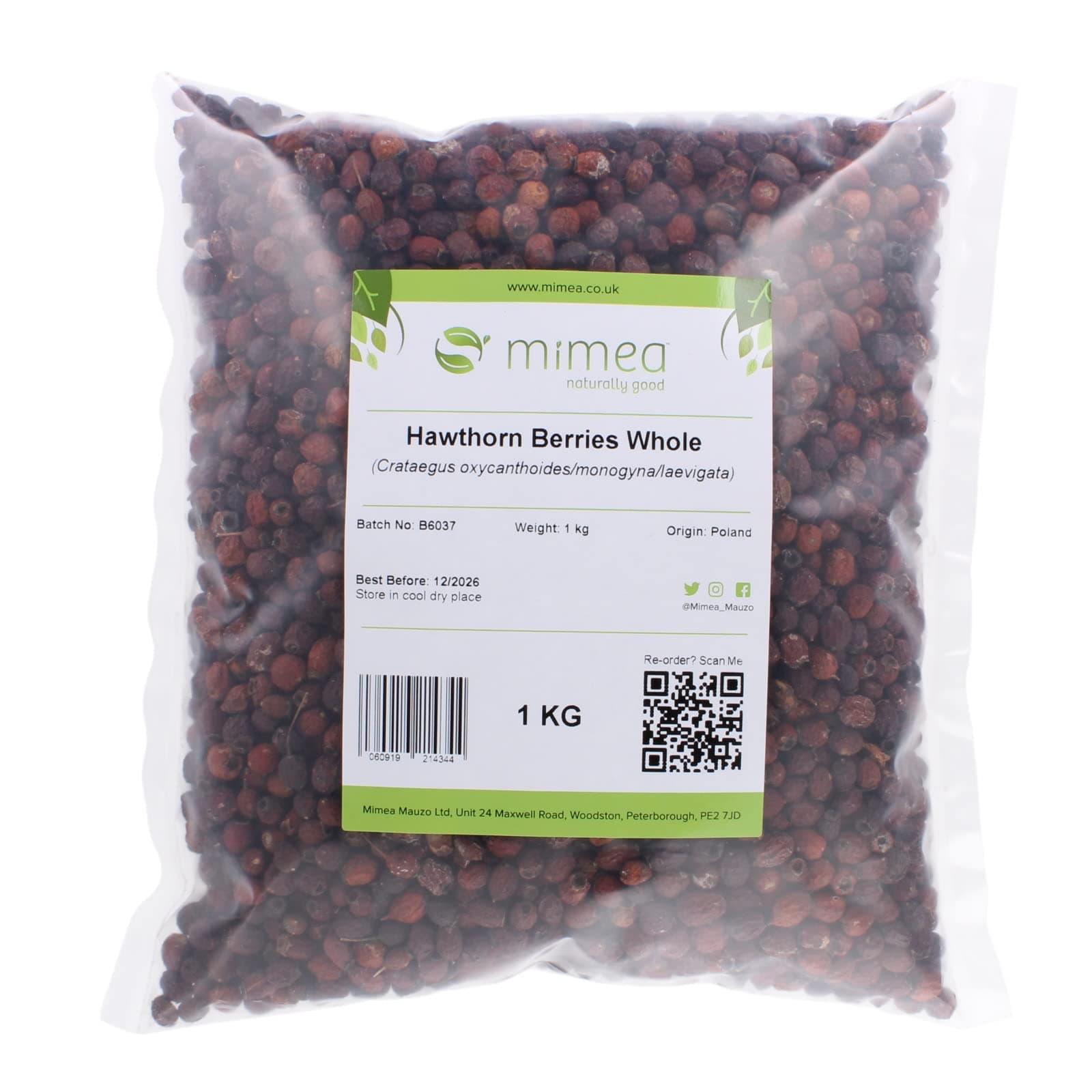 Mimea Hawthorn Berries Whole | 1kg | Quality Ingredients | Traditional Herbal Remedy | Versatile for a Variety of Uses |No Artificial Additives
