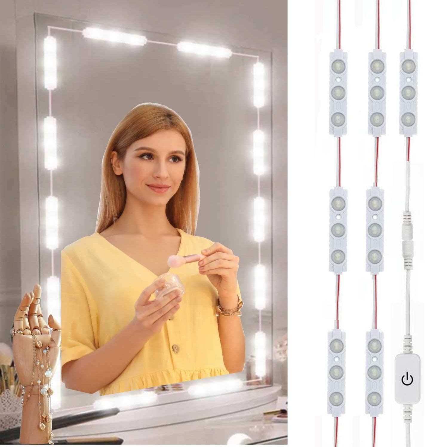 Funito Led Vanity Mirror Lights, Hollywood Style Vanity Make Up Light, 300cm Ultra Bright White LED, Dimmable Touch Control Lights Strip, for Makeup Vanity Table & Bathroom Mirror, Mirror Not Included