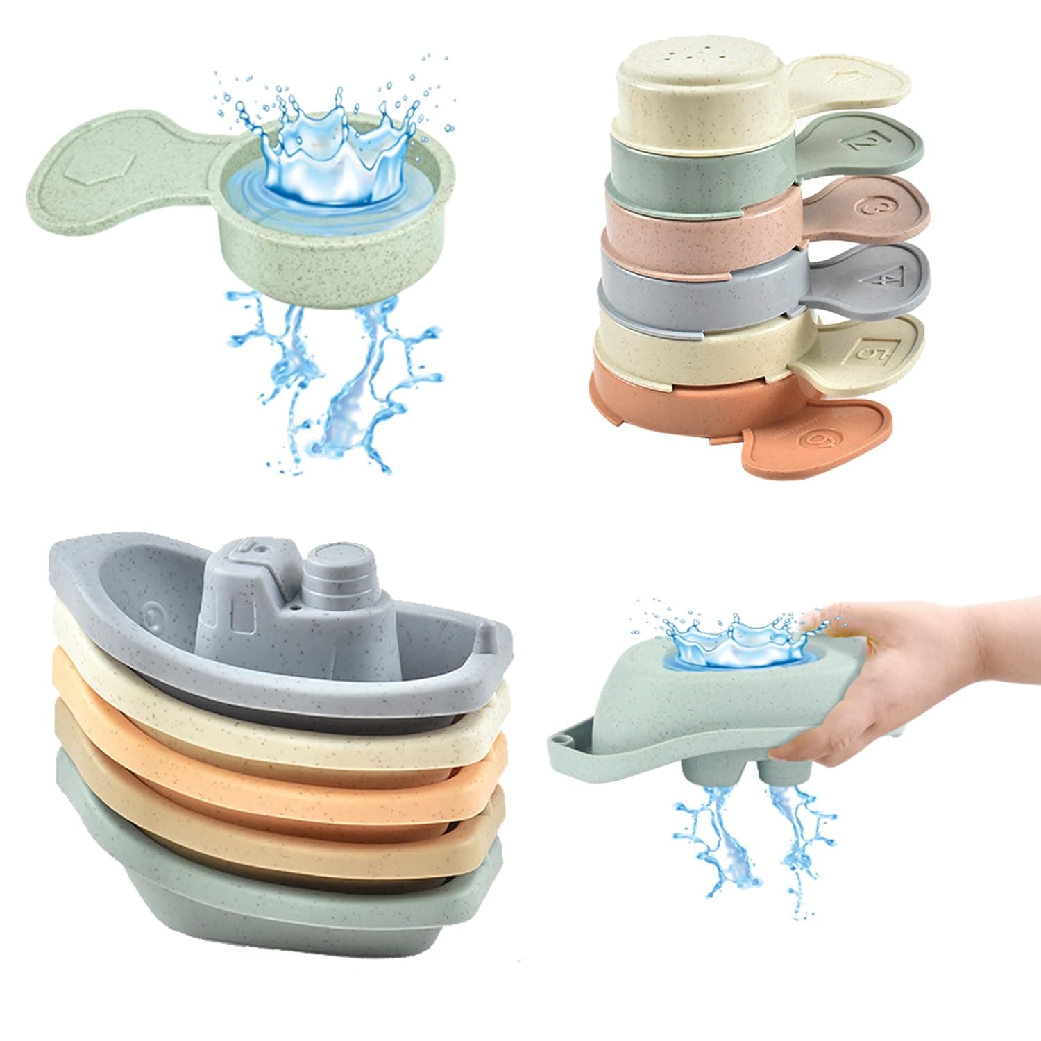 Cosaway Toddler Bath Toys, Nautical Themed, ABS Material, Age 1-3, Pastel Blue & Yellow, 11 Count