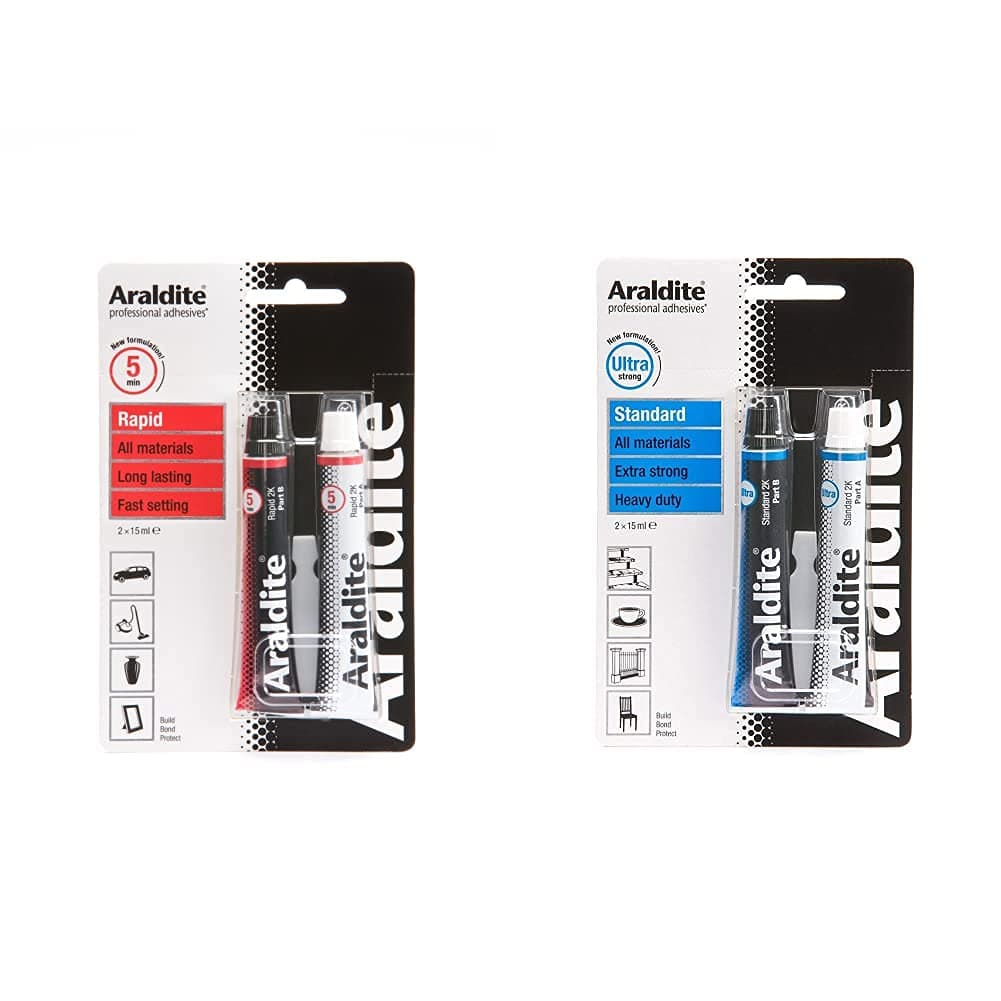 Araldite A0002 Rapid Epoxy, Colour May Vary, 2X15ml & ARA-400001 Standard Epoxy, Colour May Vary, 15ml