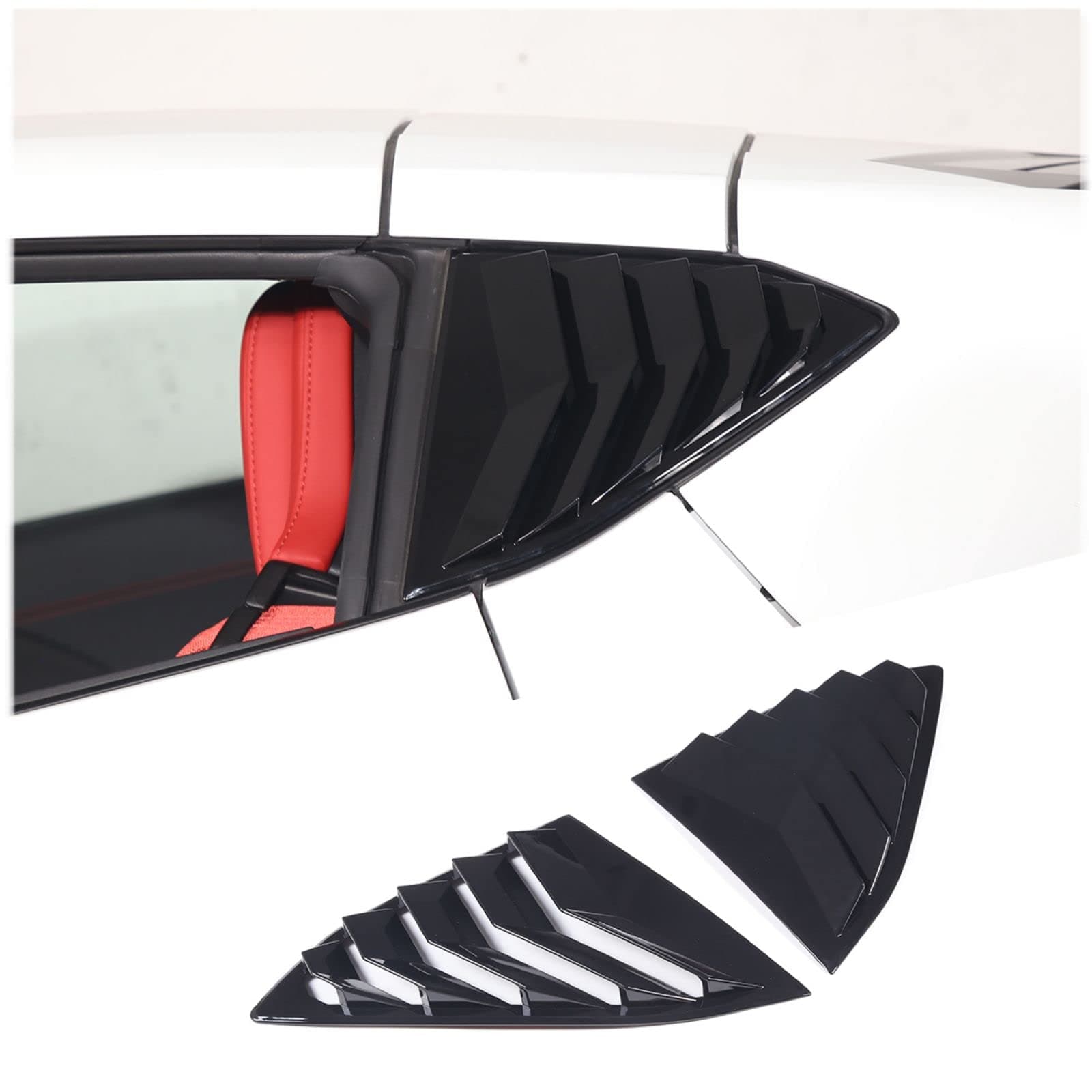 TOYCIDFG for Corvette C8 2020-2024 Rear Side Window Louvers Cover Trim, Racing Style Triangular Window Glass Blinds for Chevrolet Corvette C8 Manual Convertible Version (Piano black)