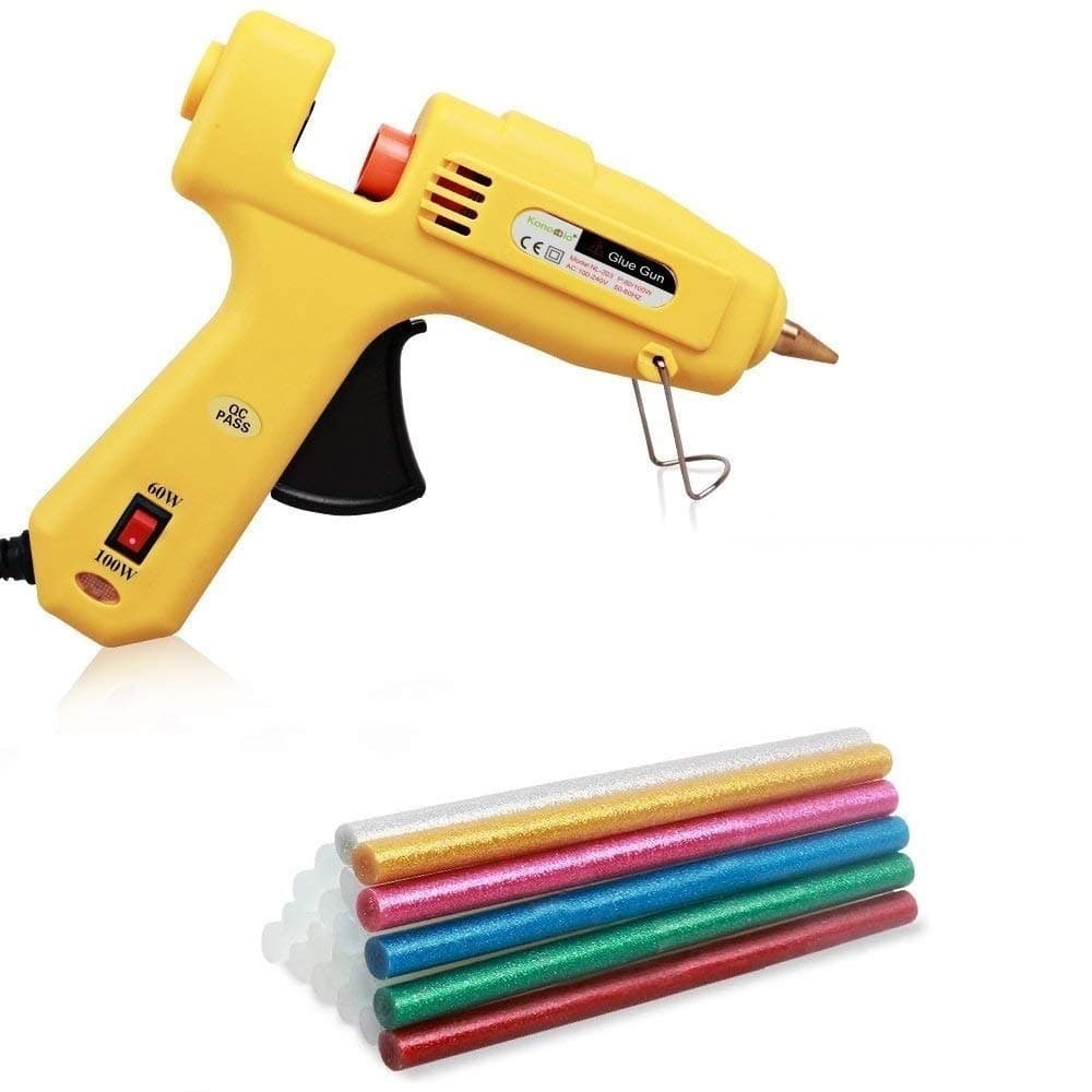 Hot Glue Gun Copper Nozzle 60/100W with 20pcs Glue Sticks(11 * 200 mm,Including 14 Transparent Sticks,6 Coloured Sticks),Fast Warming for Sealing,Repairing, Home DIY, Use
