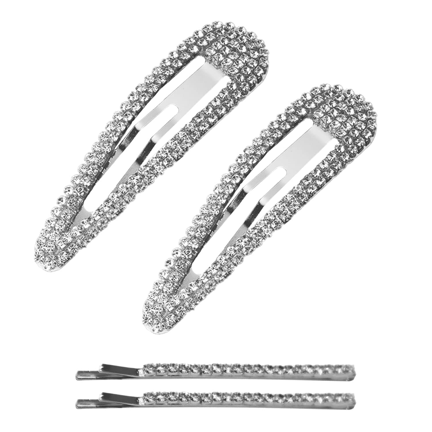 2 Pcs Diamond Studded Snap On Hair Clips with 2 Pcs Diamond Word Clips Silver Waterdrop Clip Shiny Rhinestone Hair Accessories All Similar Temperament Pony Clips