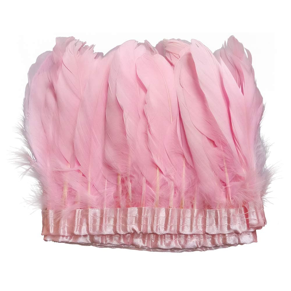 wanjin Duck Goose Feathers Trim Fringe Craft Feather Clothing Accessories Pack of 2 Yards(Pink)