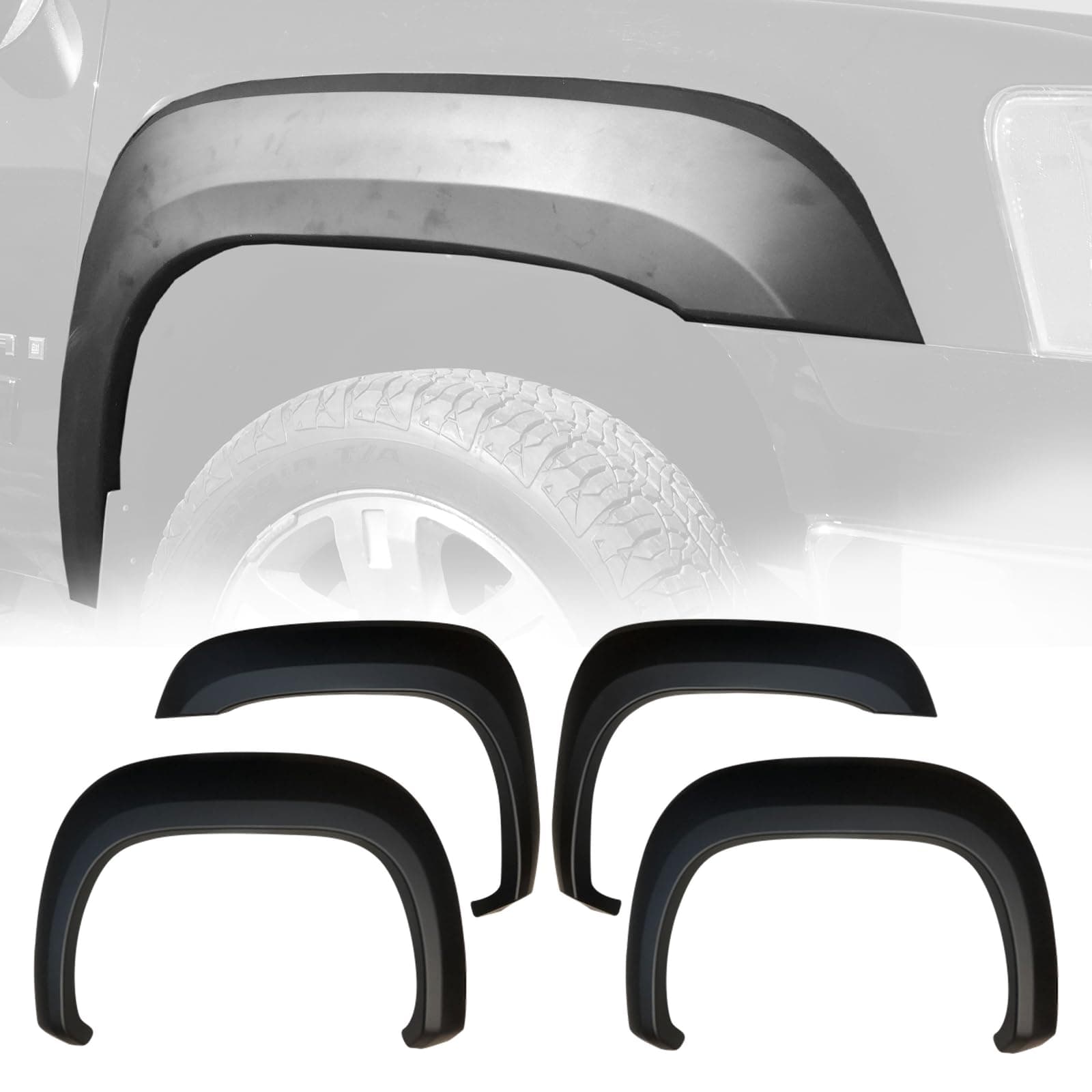 Monkey Autosports 2007-2013 GMC Sierra OE/Factory Design Fender Flares | 4 Piece Set | Front Right, Front Left, Rear Right, Rear Left | Fits 2007-2013 GMC Sierra (EXCLUDES Dually Models)
