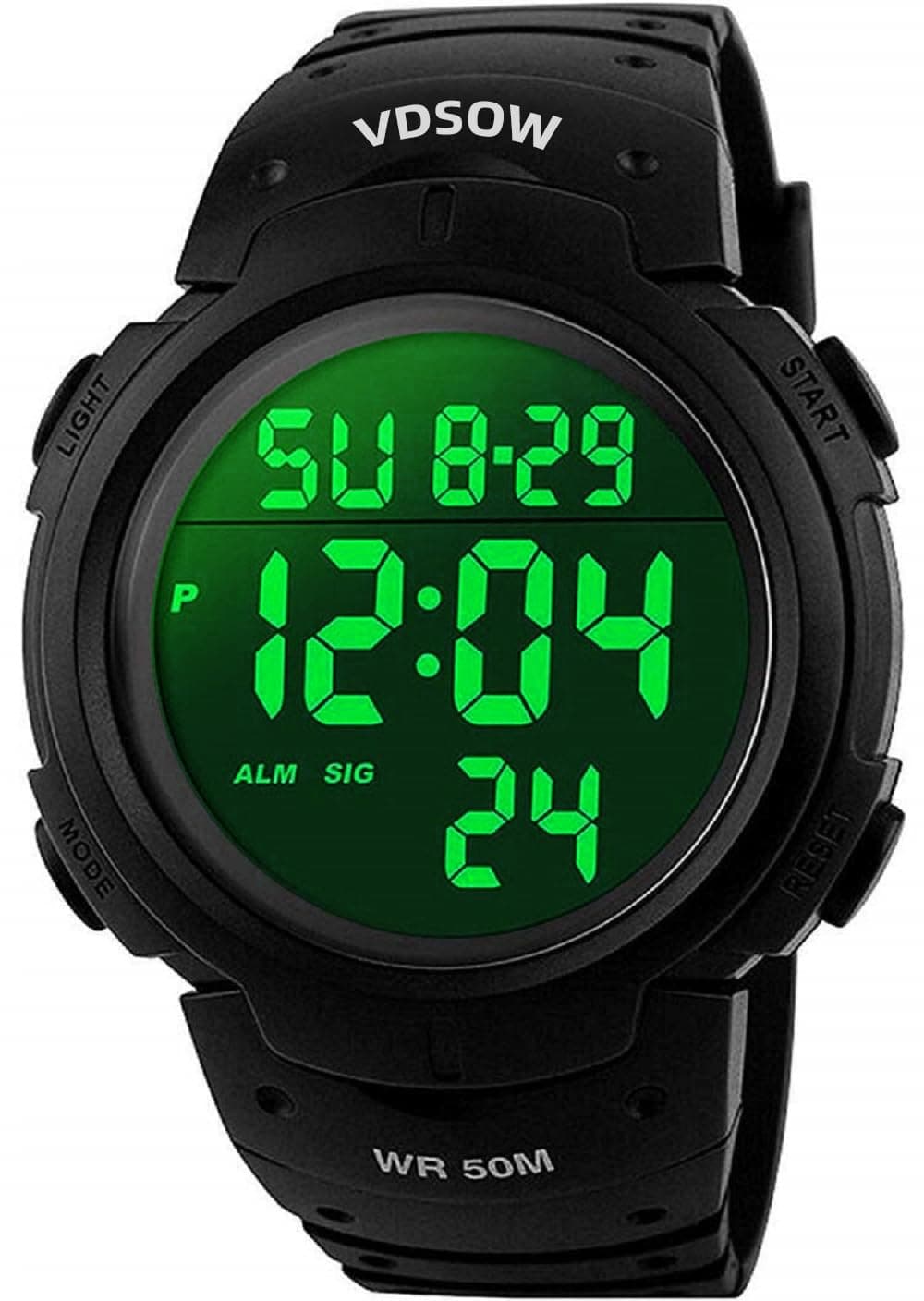 Mens Sports Digital Watches - Outdoor Waterproof Sport Watch with Alarm/Timer, Big Face Military Wrist Watches with LED Backlight for Running Men - Black