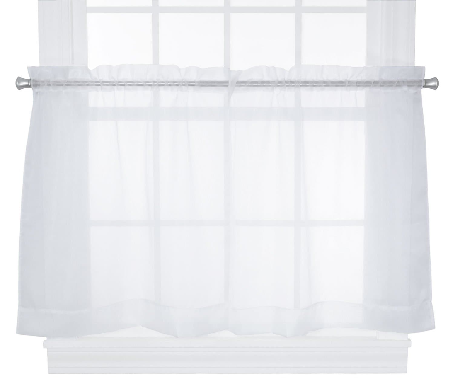 Ellis Curtain Jessica Sheer Tailored Tier Curtains, 54 by 24-Inch, White