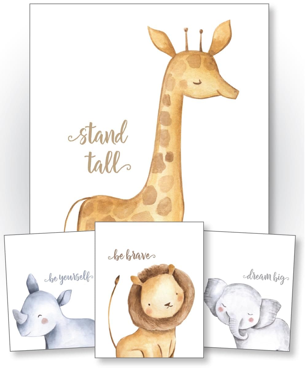 Confetti Fox Safari Animals Nursery Wall Art, Zoo Little Boy's Room, Baby Girl Toddler Kid's Decor Quotes (8x10 Unframed Set of 4 Prints)