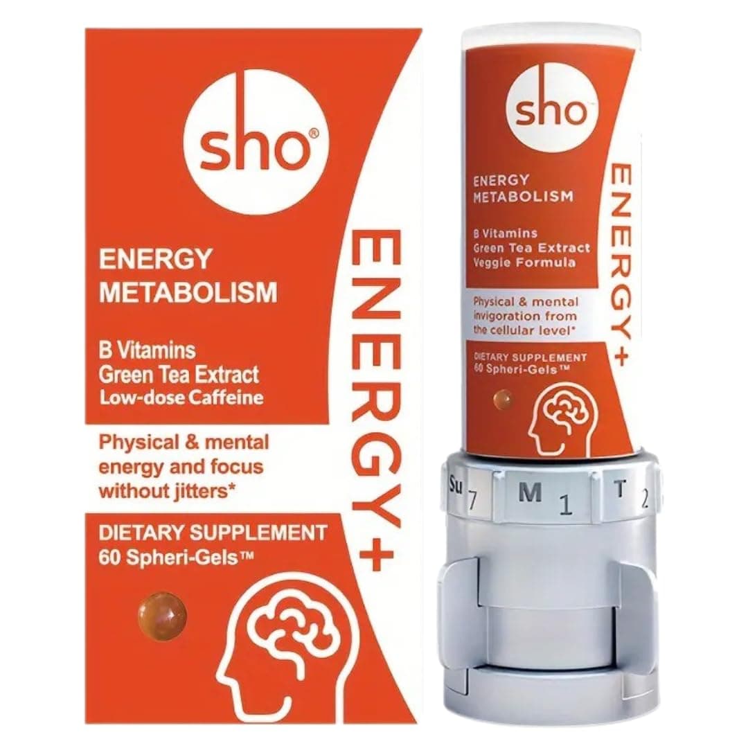 SHO Vegan Energy+ Focus Supplement Kit - Matcha Green Tea Extract, Methylated B Complex, Vitamin B and Caffeine Natural Energy Booster Without Crash, Jitters for Men and Women - 60 Pills Refill Bottle