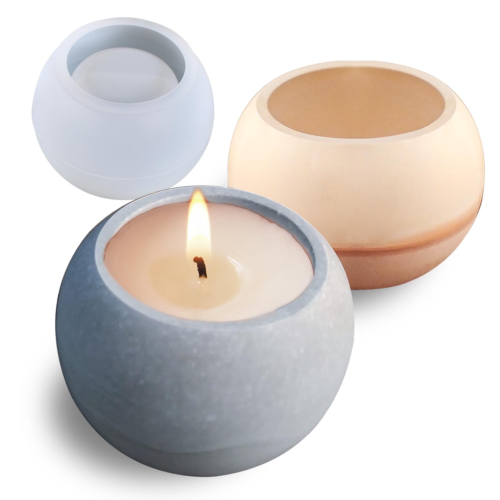 Round Concrete Candle Jar Mold Silicone Epoxy Resin Mold Trinket Box Container Storage Mould for Jewelry Makeup Brush Candle Holder Succulent Plant Pot DIY Resin Art Craft Home Decor Supplies