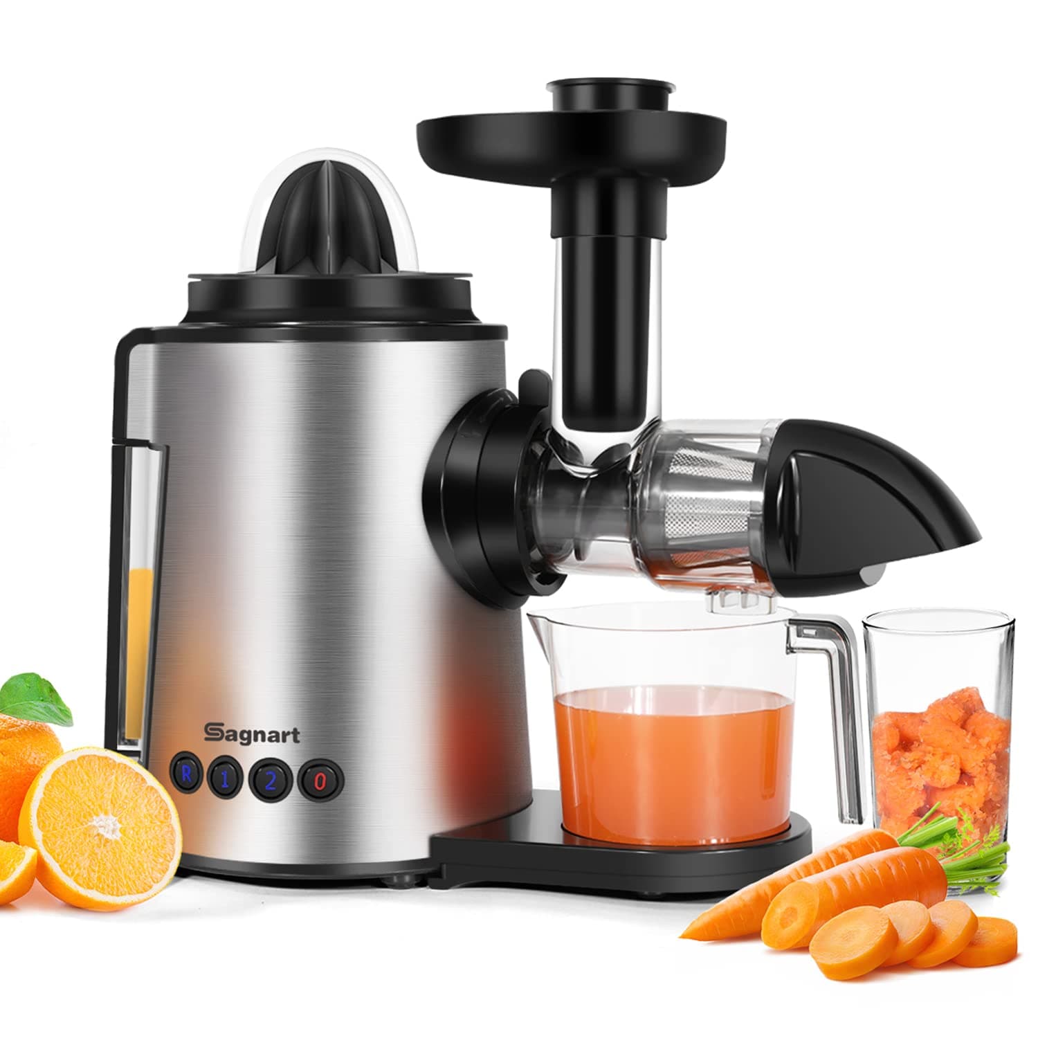 Masticating Juicer,Slow Juicer Extractor, Cold Press Juicer,Reverse Function & Quiet Motor for vegetable and Fruit Carrots,Oranges and Celery Include Juice Cup & Brush
