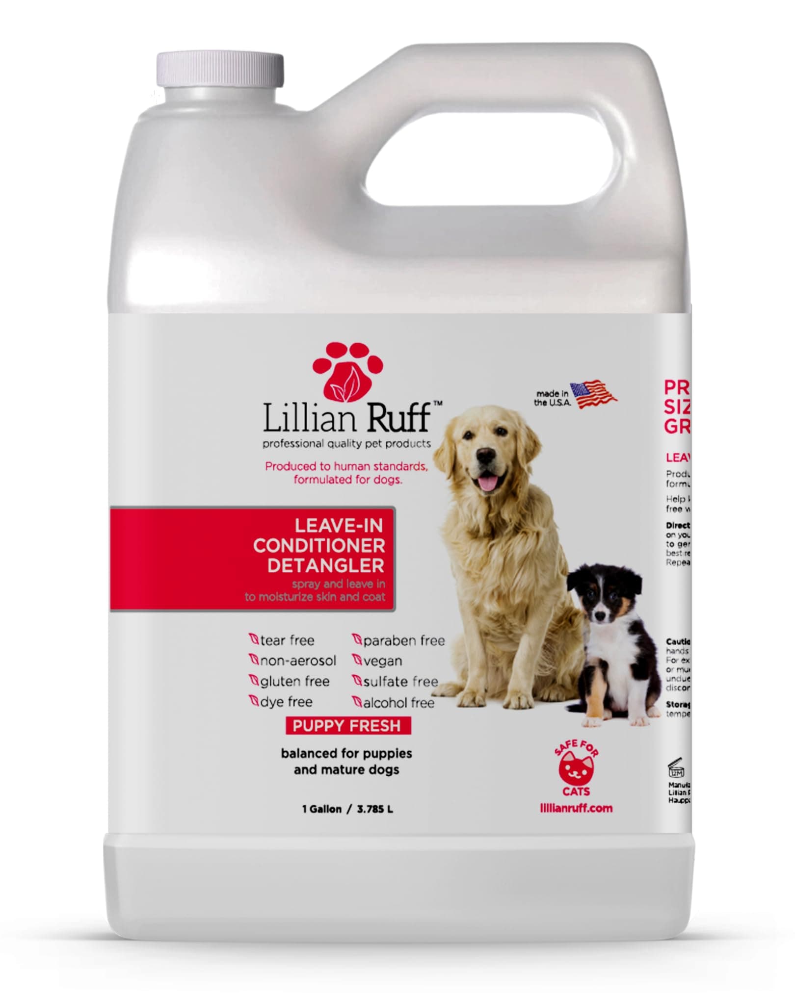 Lillian Ruff Leave-In Dog Conditioner & Detangler Spray - pH Balanced After-Bath No Rinse Hydrating Dog Conditioning Spray - Silky Shine Spray For Dry Skin Itch Relief, Detangling & Dematting (Gallon)