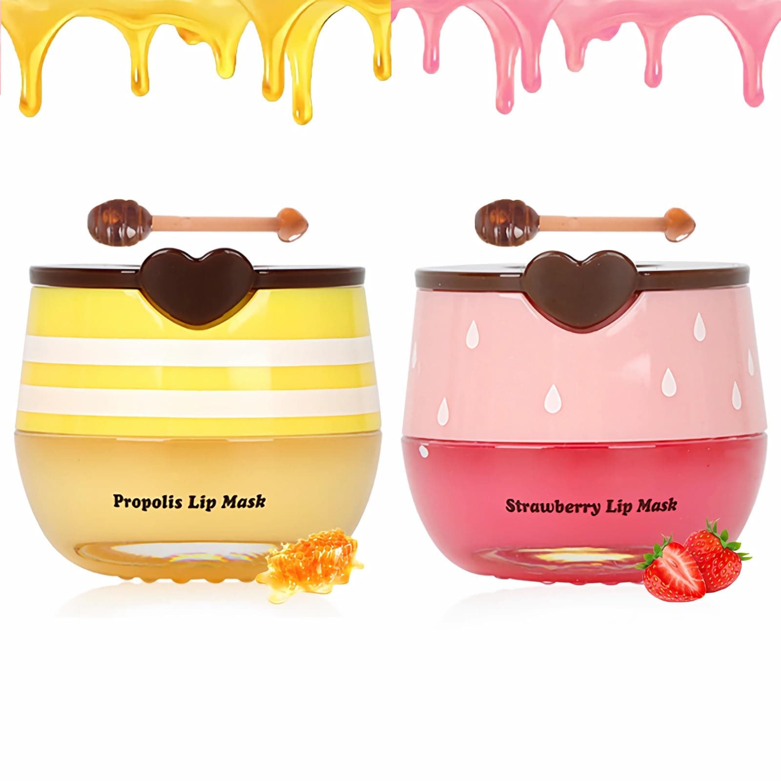 2 PCS Bee Lip Balm Lip Mask Honey Pot,Honey & Strawberry Lip Mask Propolis Moisturizing Lip Balm,Hydrating Prevention Dry & Cracked,Mothers Day Gifts,Teacher Appreciation Gifts,Easter Basket Stuffers