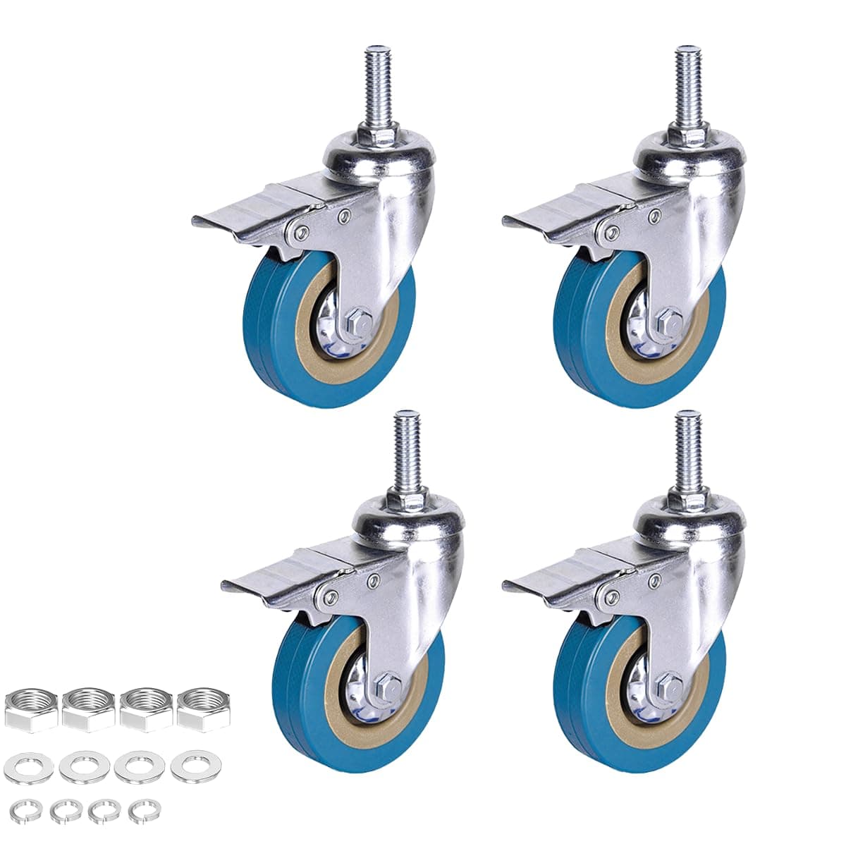 Youngine 4 Pack Caster Wheels Heavy Duty Swivel Casters with Brakes, Dual Locking wheels Replacement for Industrial Trailer, Home Furniture, Office Table Cabinet (3 Inch M12 Stem)
