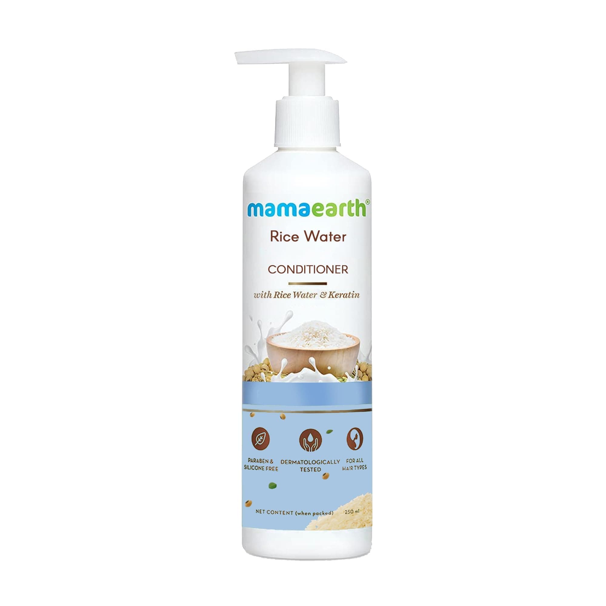 Mamaearth Rice Water Conditioner with Keratin for Damage Repair | Restores Shine, Makes Hair Frizz-Free | Reduces Split Ends | Deeply Hydrating for Dry, Frizzy Hair | 250ml