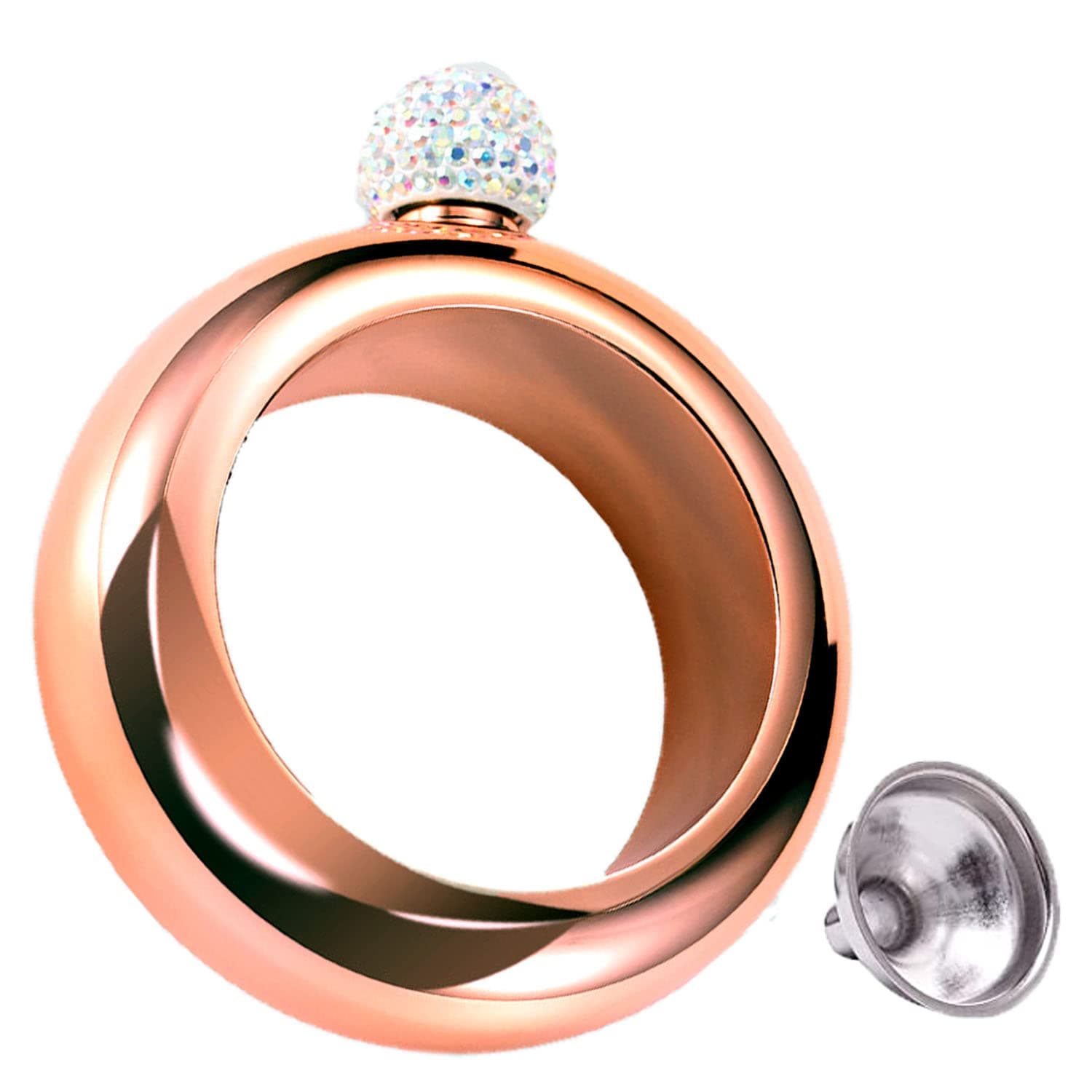 Boozy Bangle Bracelet Flask Rose Gold Flasket with Funnel (3.5oz Rosegold with Rhinestones lid)
