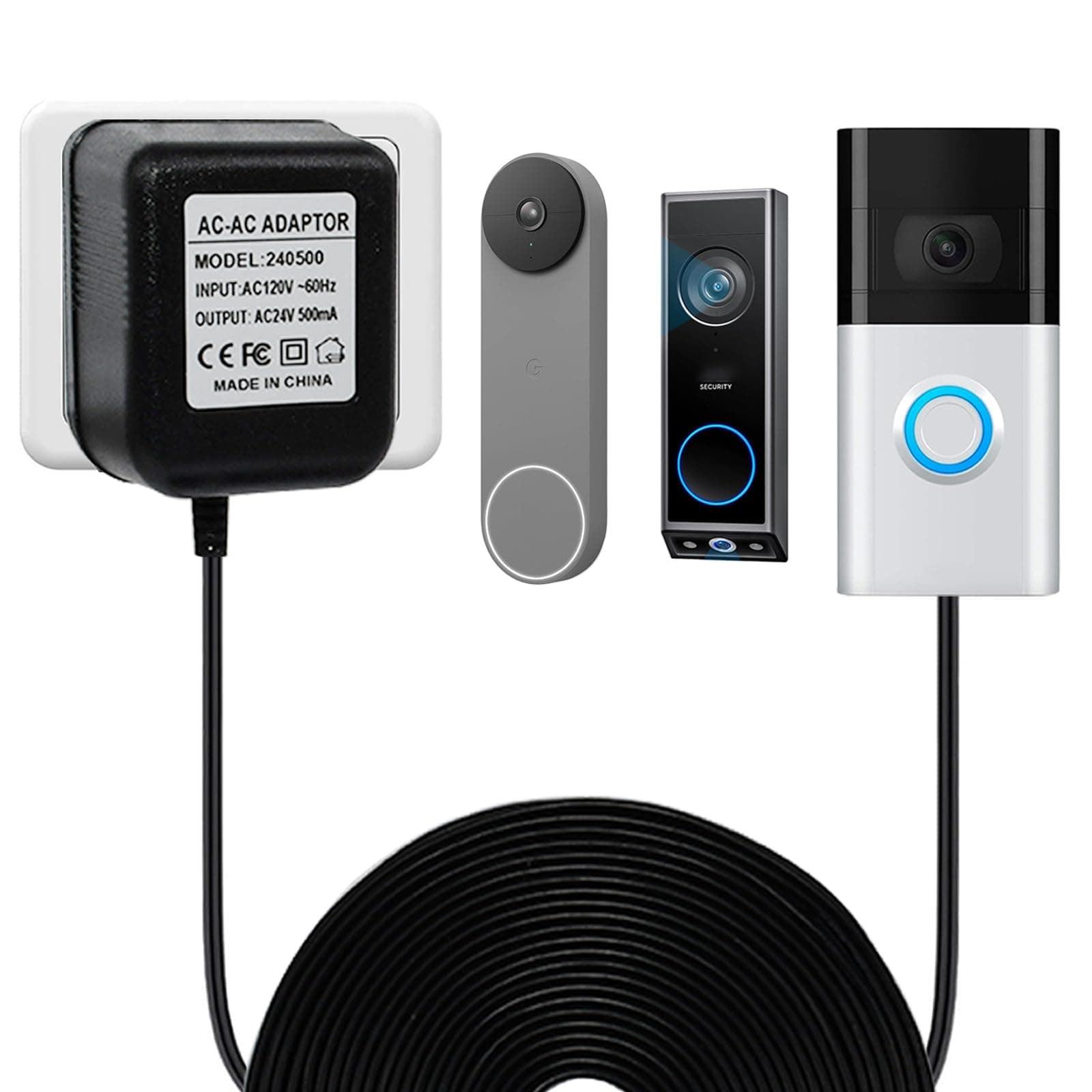 26.2FT 24V Doorbell Transformer Compatible with Ring Battery Doorbell Plus/Pro, Ring Wired Doorbell Plus, Ring Doorbell 3,3 Plus, 4, Google Nest, Eufy E340, XTU, AOSU, Doorbell Power Adapter