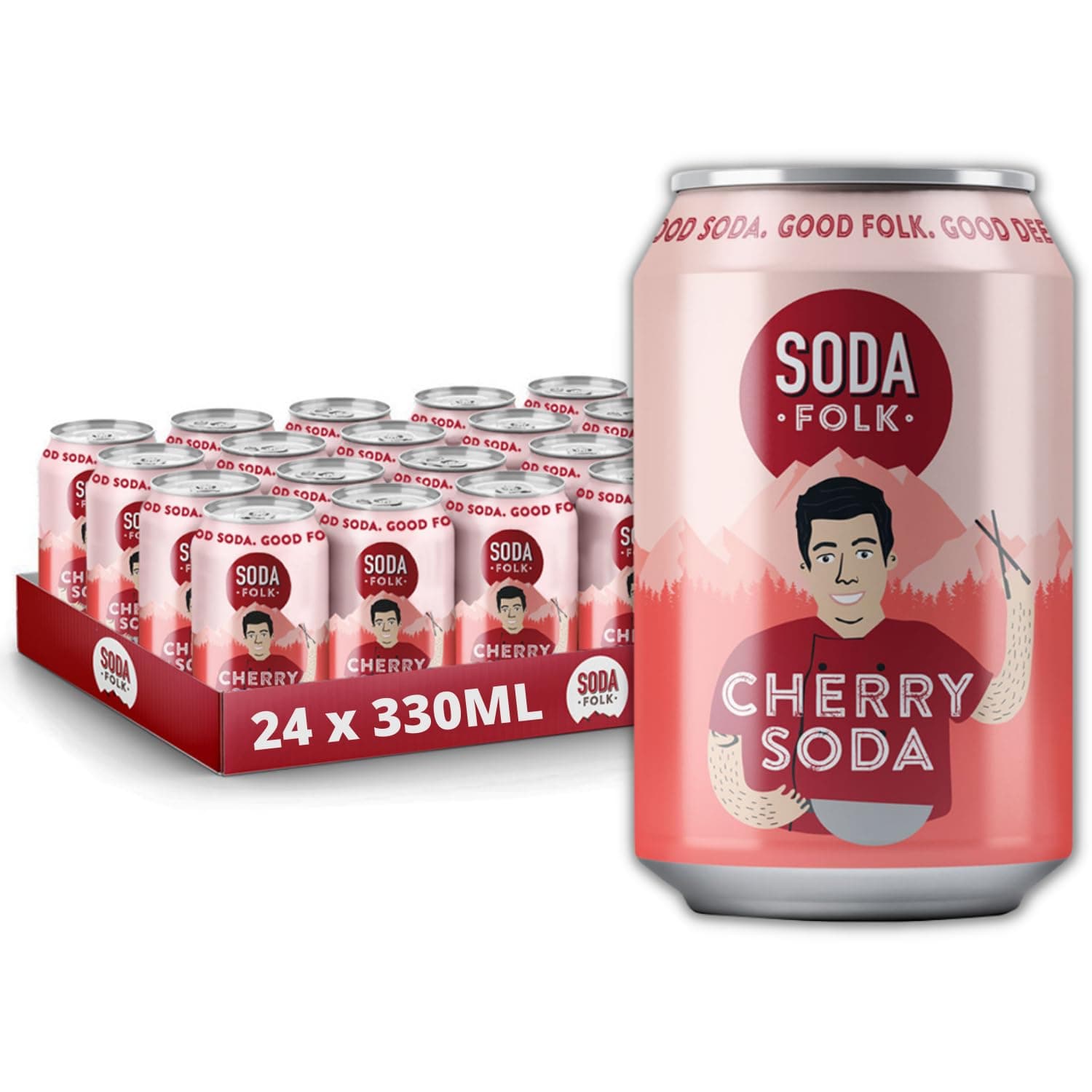Cherry Soda, American Style Fizzy Drinks, No Added Sugar, Refreshing Soft Drink, 100% Natural Ingredients, Gluten Free & Vegan (24 x 330ml Cans)