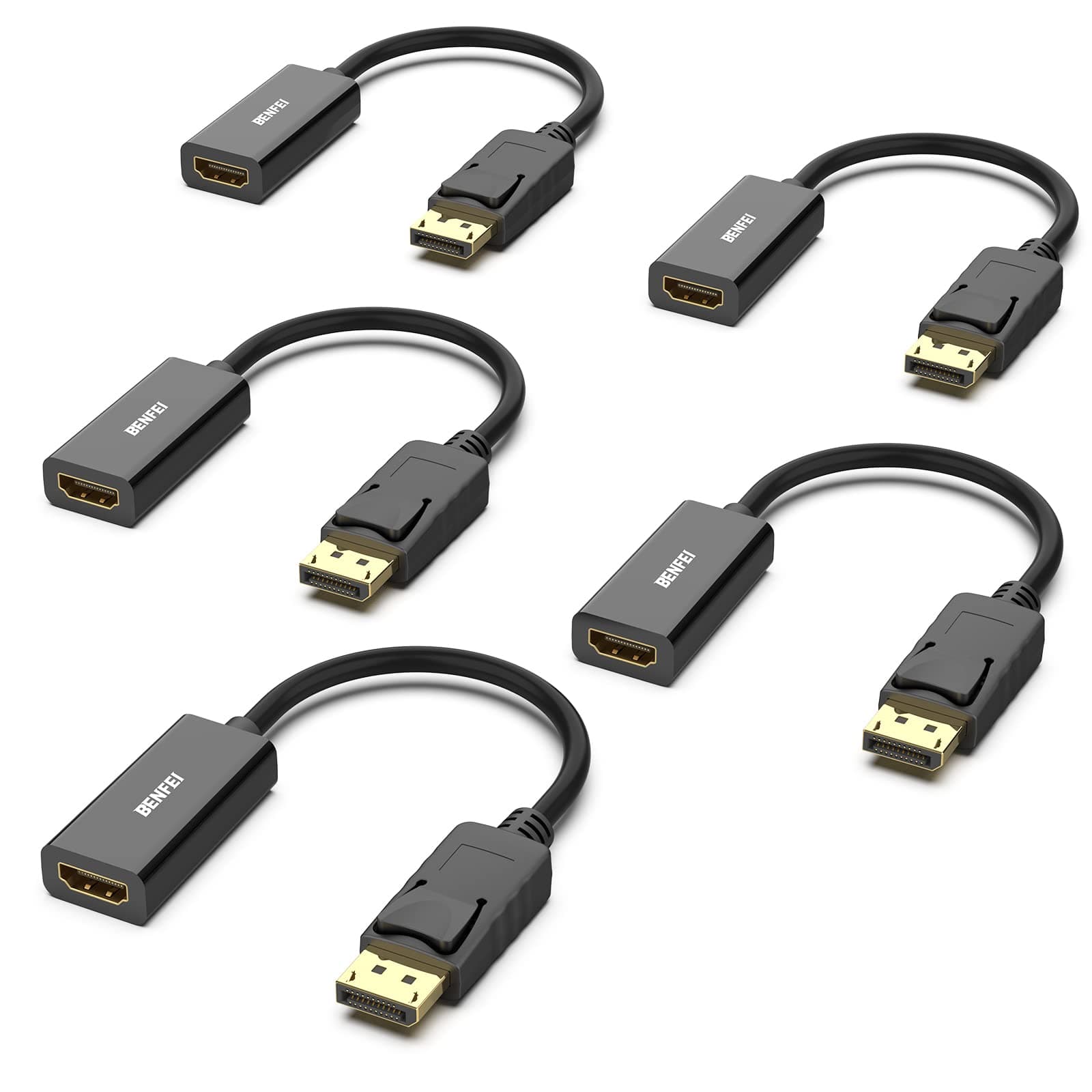BENFEI 5pcs DisplayPort to HDMI Converter Cable, Supports Resolutions up to 4K@30Hz (Male to Female, Not Reverse Direction)