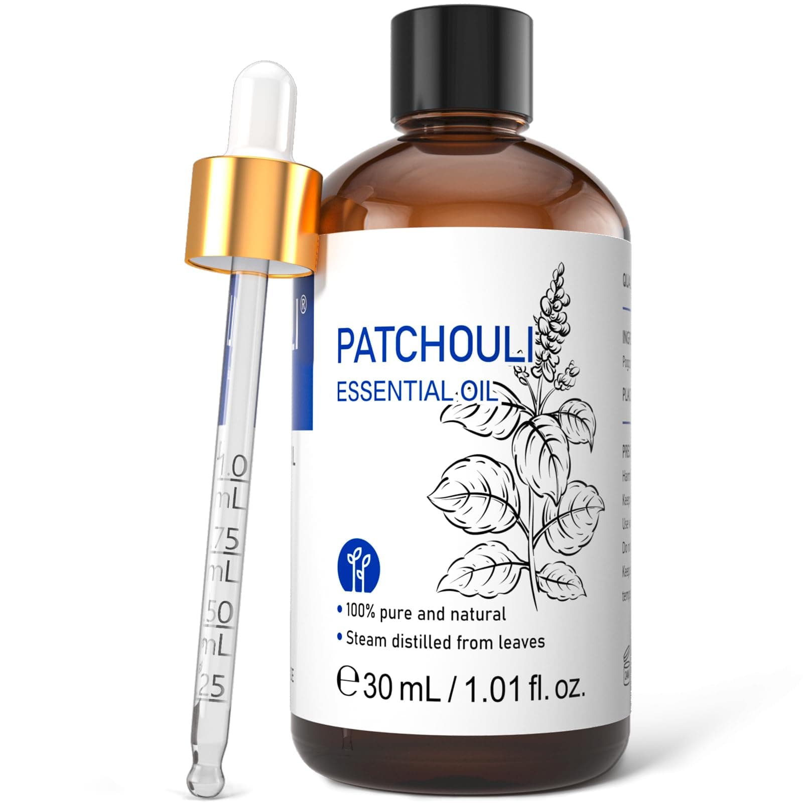 HIQILI Patchouli Essential Oil Organic, 100% Pure, for Diffuser, Homemade Perfume, Skin Care, Aromatherapy, Gift for Hippie Friend-30ML
