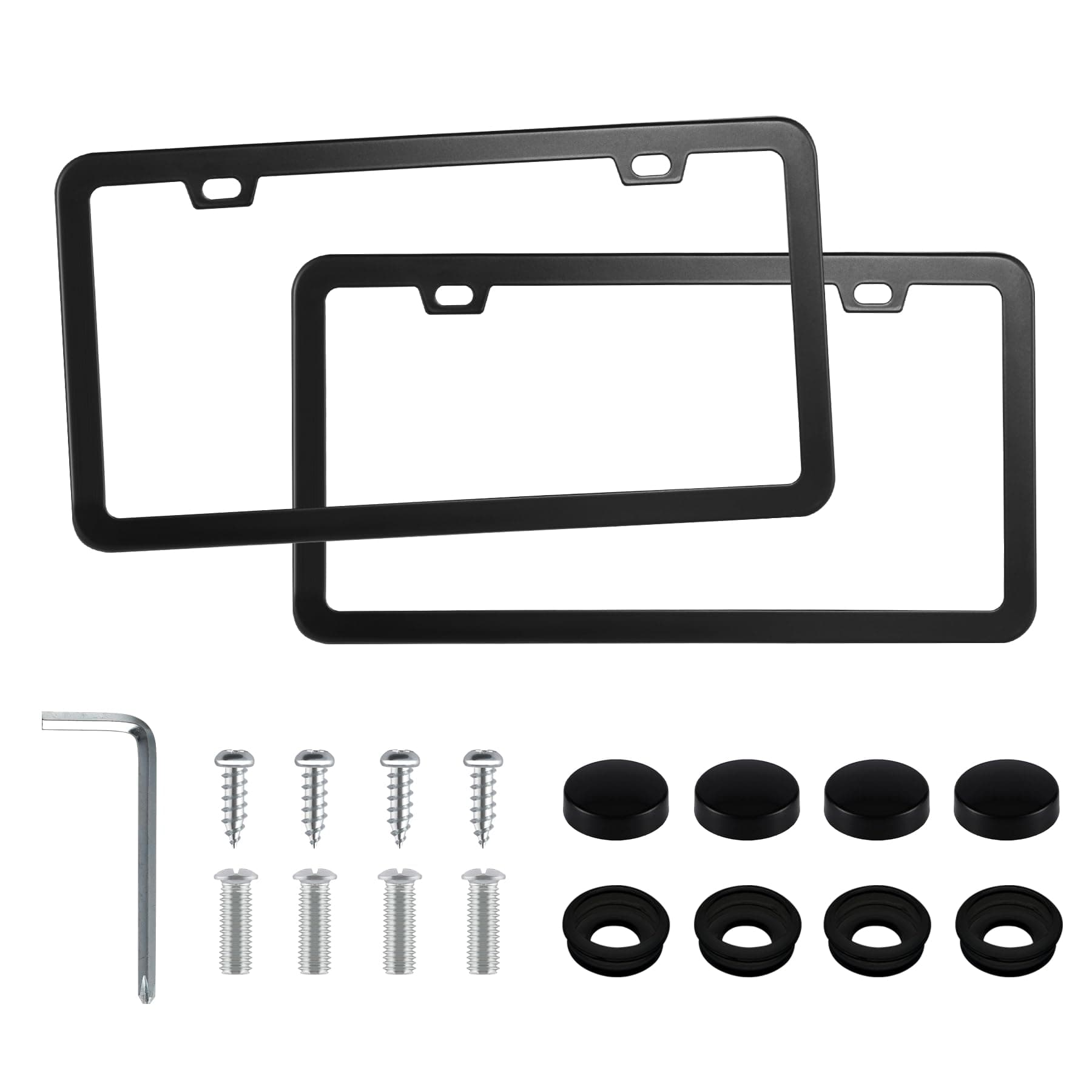 LivTee Black Aluminum License Plate Frames, 2 PCS Car Licence Plate Covers Slim Design with Black Bolts Washer Caps for US Vehicles