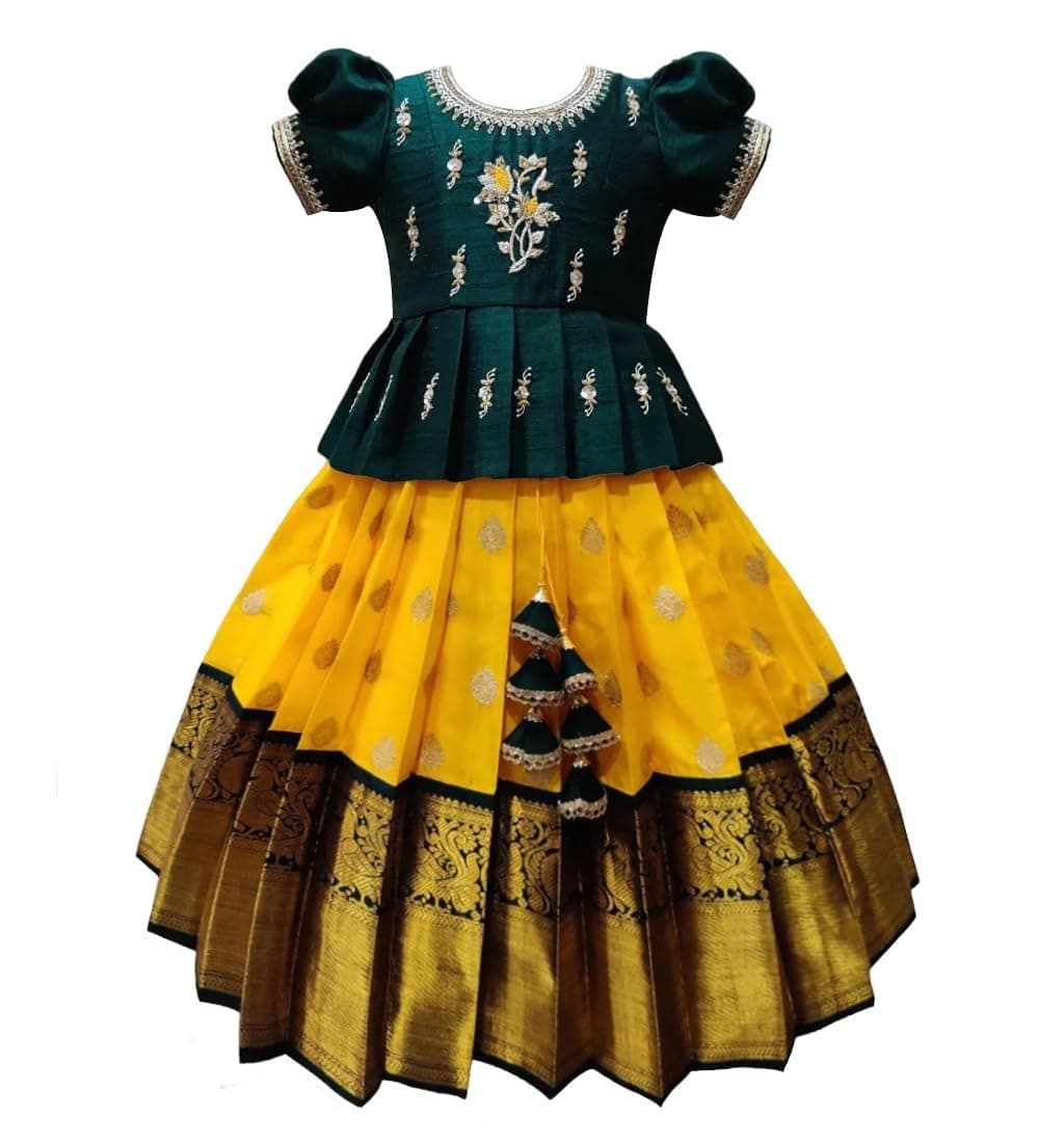 New south Indian traditional pattu pavadai Jecquard Lehenga choli for girls dress