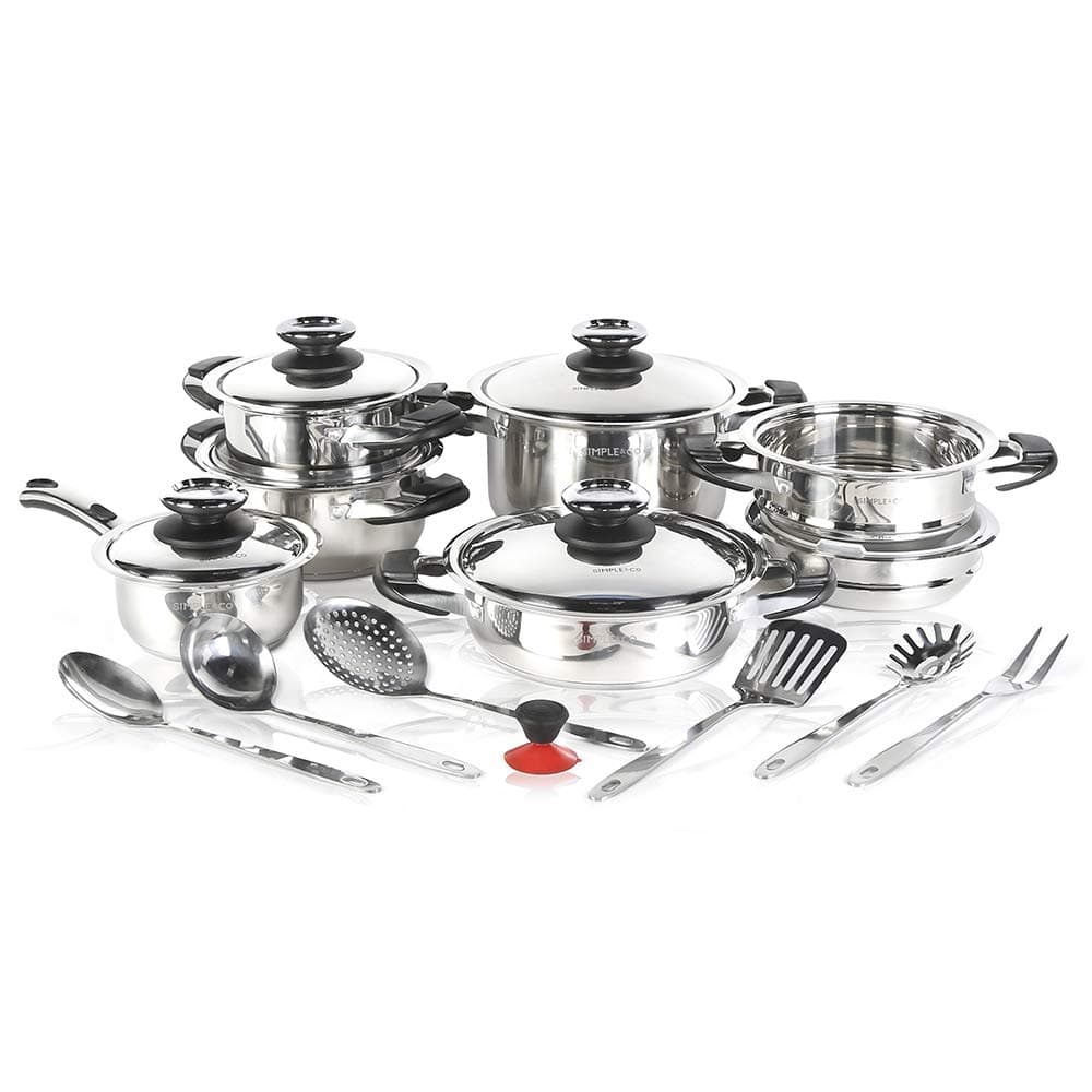 20-Pcs Stainless Steel Cookware Set Stockpot Pots and Pans Set Frying Pan Milk Pan, Steamer, Pan, Salad Bowl, Suction, Casserole Utensils set Dishwasher Safe