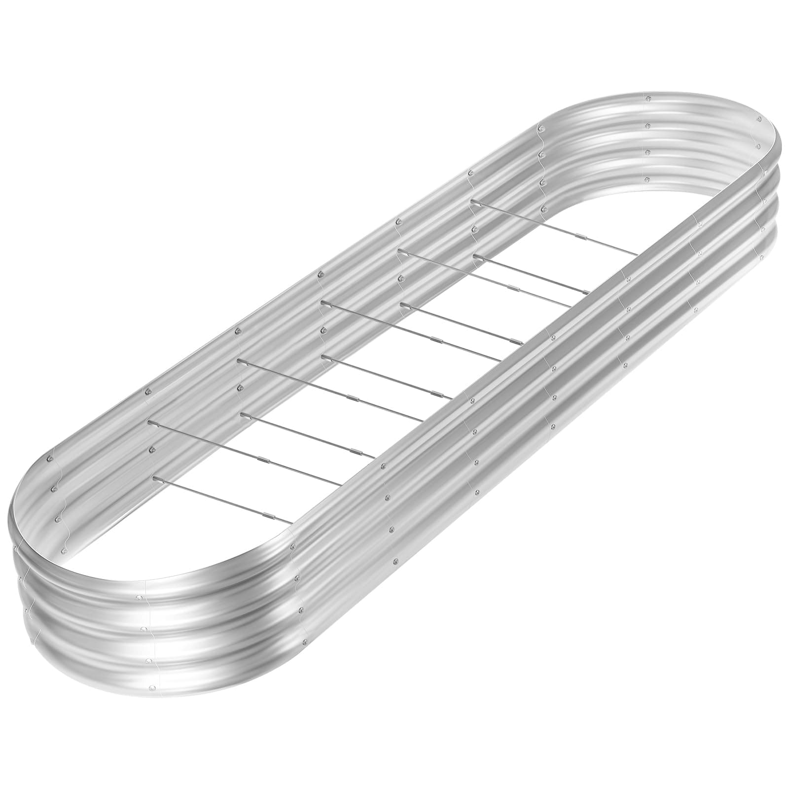 Land Guard 8×2×1フィート 亜鉛メッキレイズドガーデンベッドキット、盛り上がったガーデンボックス、アウトドア、オーバルメタルレイズドガーデンベッド、野菜用、シルバー、容量108ガロン(コネクティングロッド10本付き)