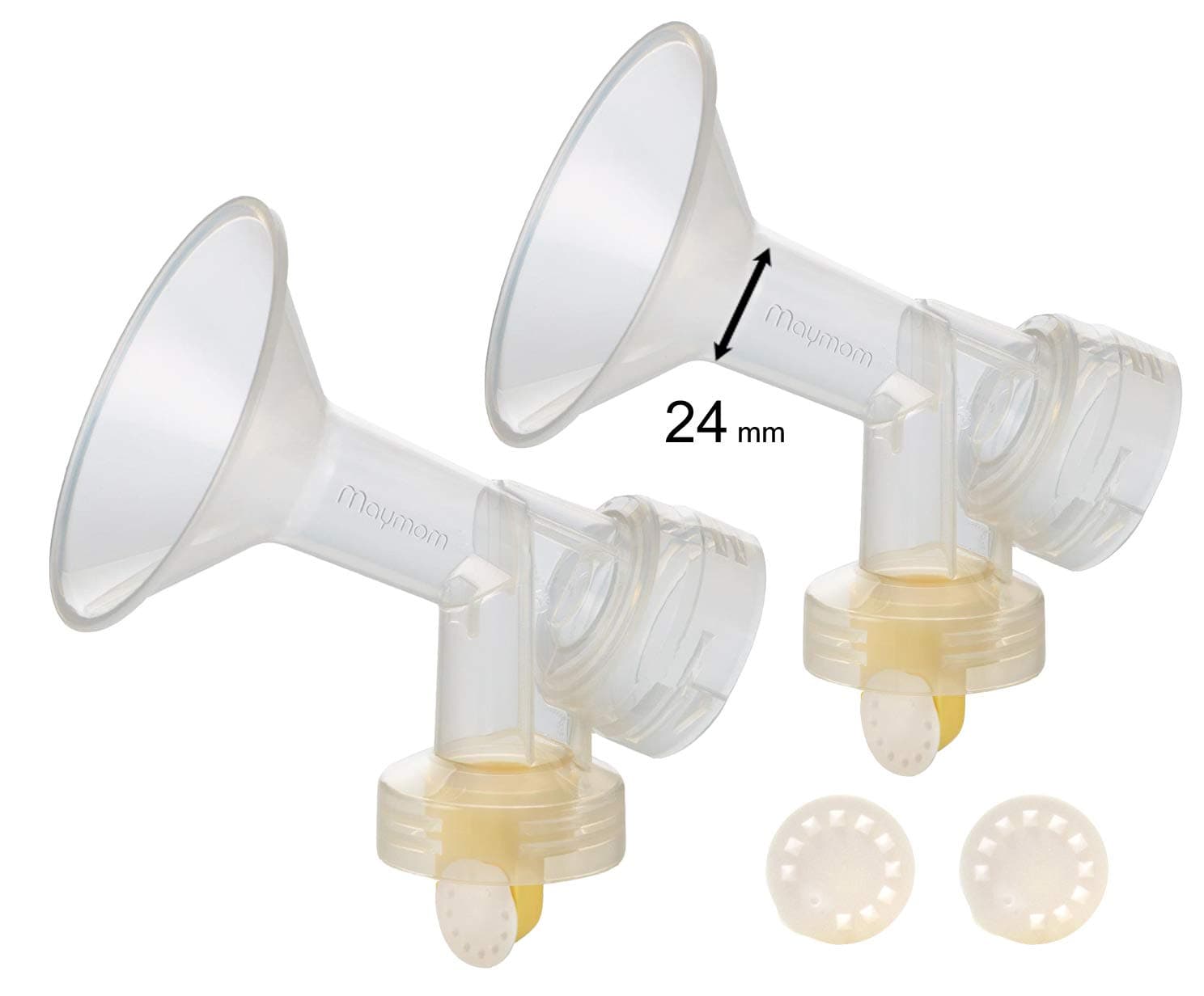 2x One-piece Breastshields, Valves, Membranes to Replace Medela Pump Parts, Incl. Pump in Style, Lactina, Symphony, Swing; 24 mm Standard breastshields; Made by Maymom by Maymom