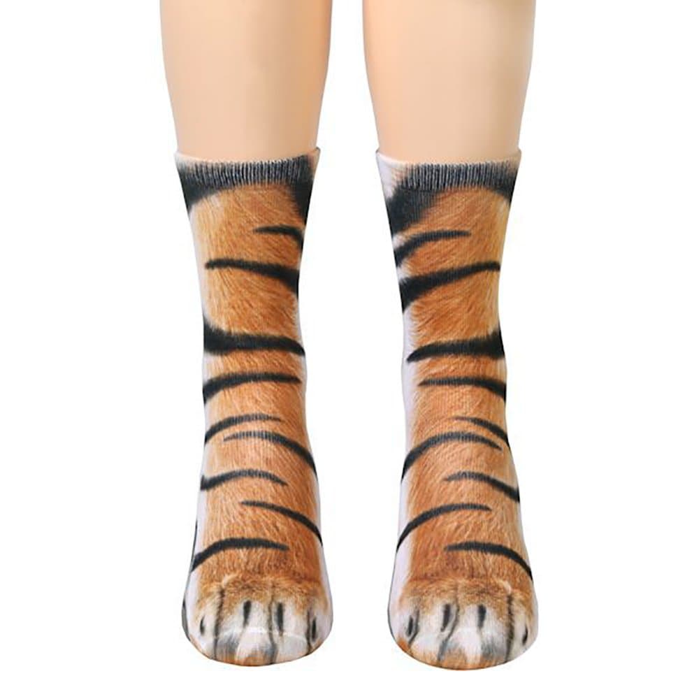 Espoy 3D Print Animal Paw Crew Socks Unisex Novelty Socks Digital Simulated Knee High Socks Gift for Women Men Tiger